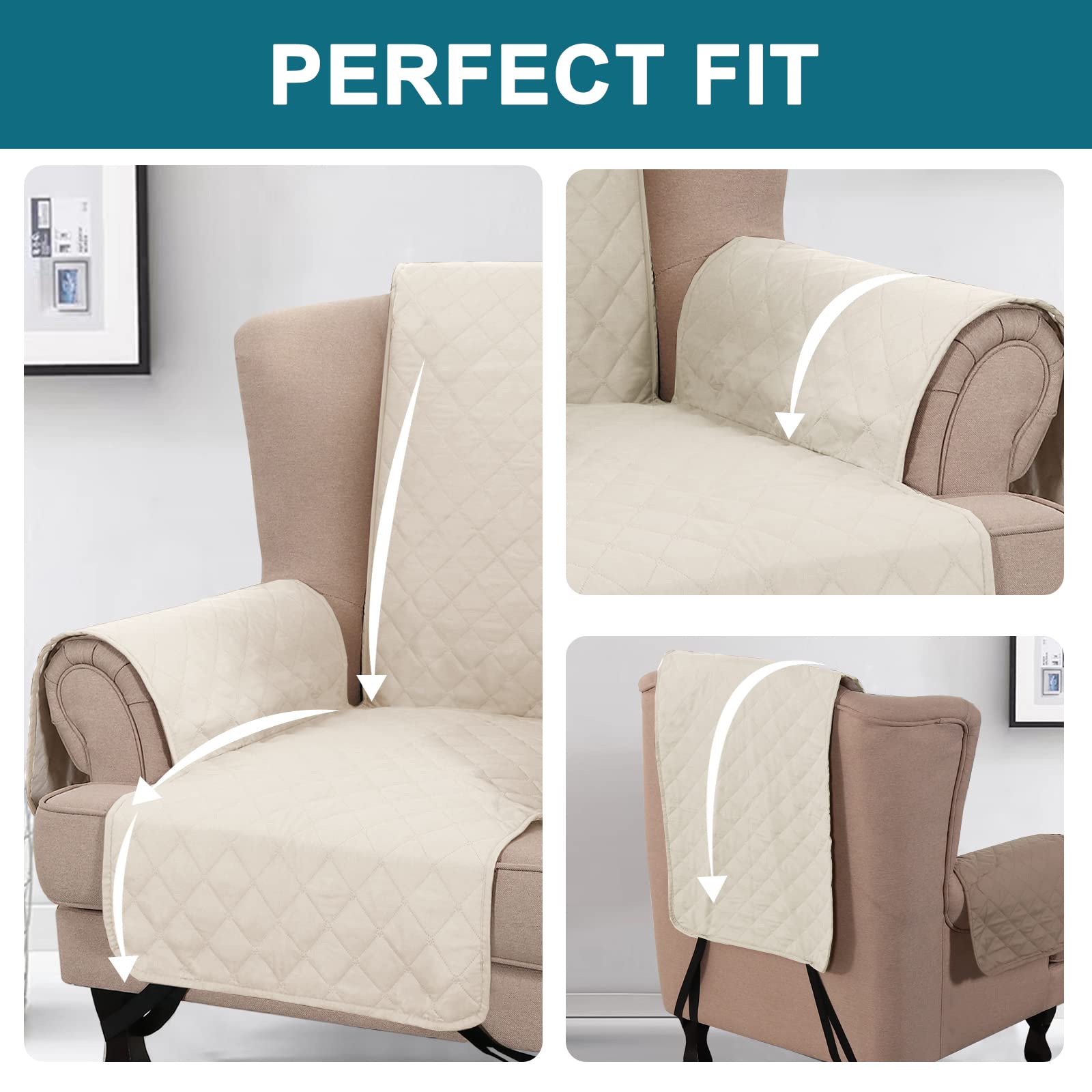 100% Waterproof Wing Chair Cover - Non-Slip Sofa Slipcover for Wing Armchair, Triple Protection for Pets & Kids (Ivory) | Perfect for Living Room, Office & Pet-Friendly Homes