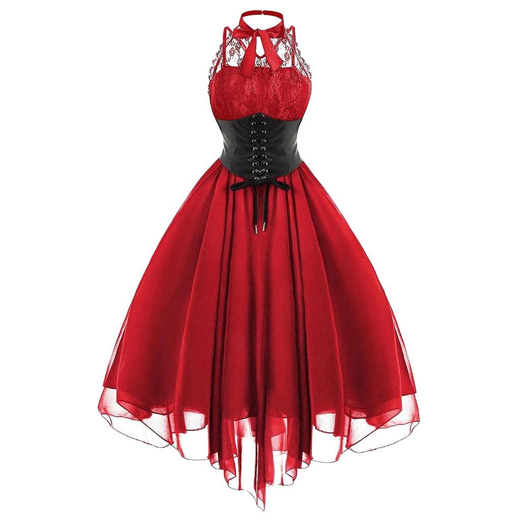 Steampunk Corset Dress for Women Plus Size - Vintage Gothic Sleeveless Halter Maxi Dress | Perfect for Cosplay, Renaissance Fairs & Alternative Fashion Events