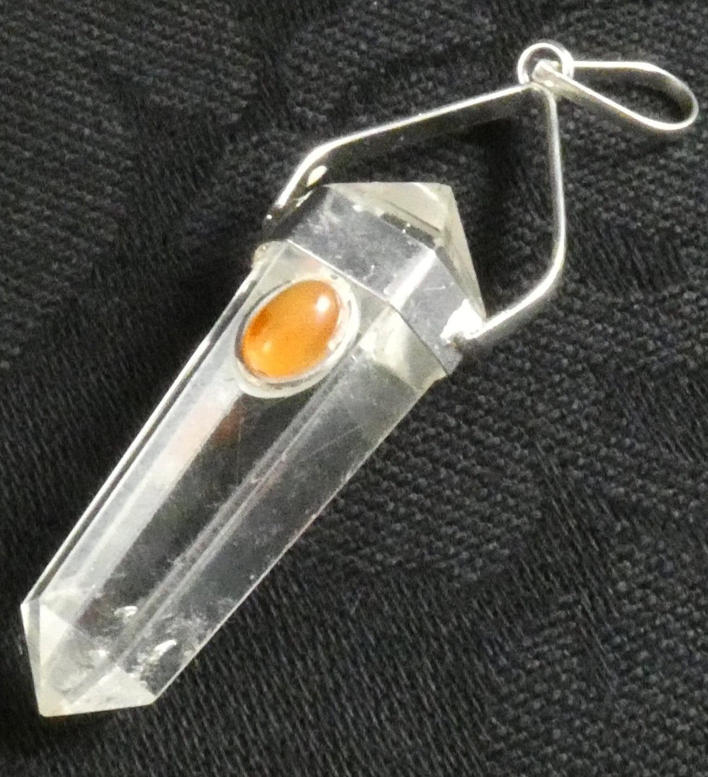 Natural Clear Quartz & Carnelian Double Terminated Point Pendant Necklace - Healing Crystal Jewelry for Meditation, Energy Work & Spiritual Protection