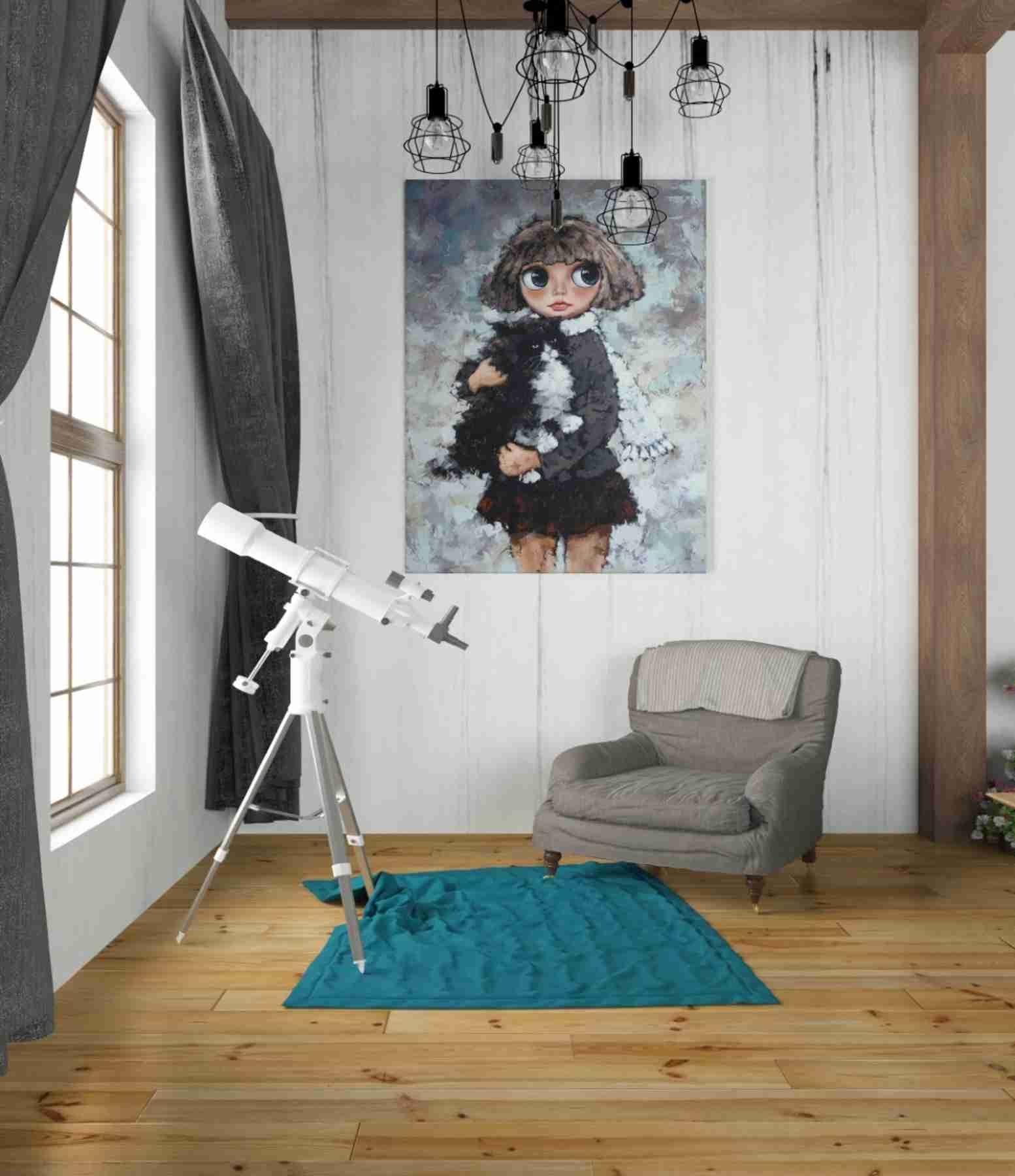 Alexander Gunin 'Girl With Cat' Canvas Wall Art Print 26x34 Inches - Perfect for Living Room, Bedroom & Home Decor