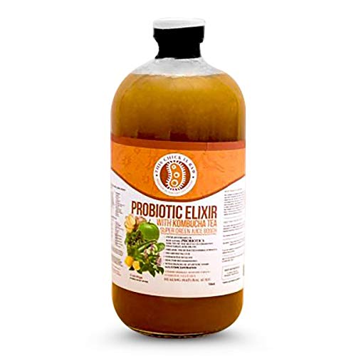 Organic Probiotic Elixir Green Juice with Kombucha Tea - Detox & Gut Health Drink - Vegan Superfood Blend (6-Pack, 16oz Bottles) for Energy Boost & Daily Wellness