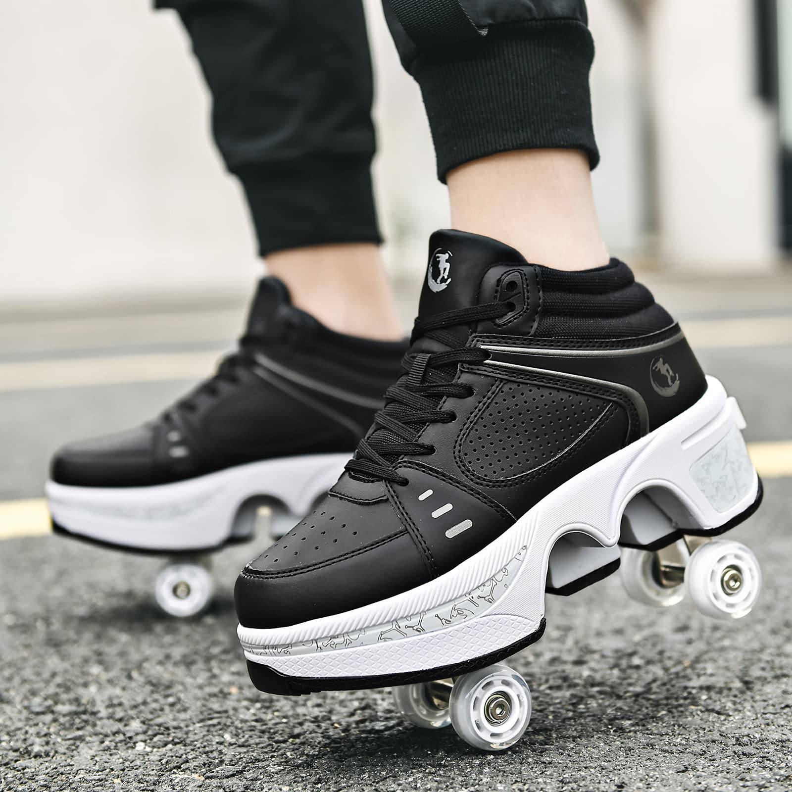 **Women's & Kids' Convertible Roller Skate Shoes - 4-Wheel Outdoor Skating Sneakers for Girls & Boys - Perfect for Park, Rink & Street Skating**