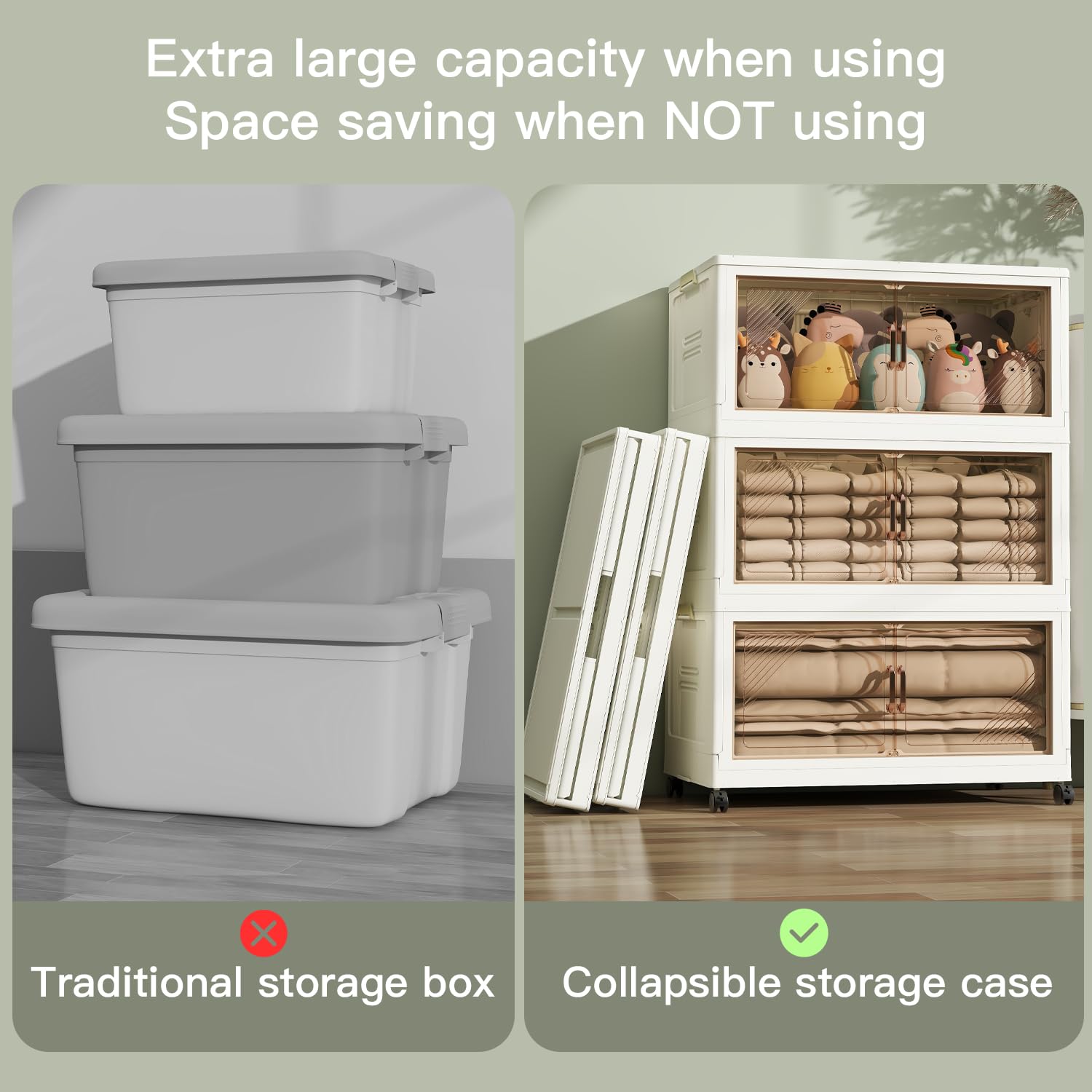 36 Gallon Extra Large Collapsible Storage Bins with Lids & Wheels - 4 Pack Stackable Organizer for Closet, Home, Office & Dorm | Space-Saving Solution for Seasonal Clothes, Toys & Household Items Storage