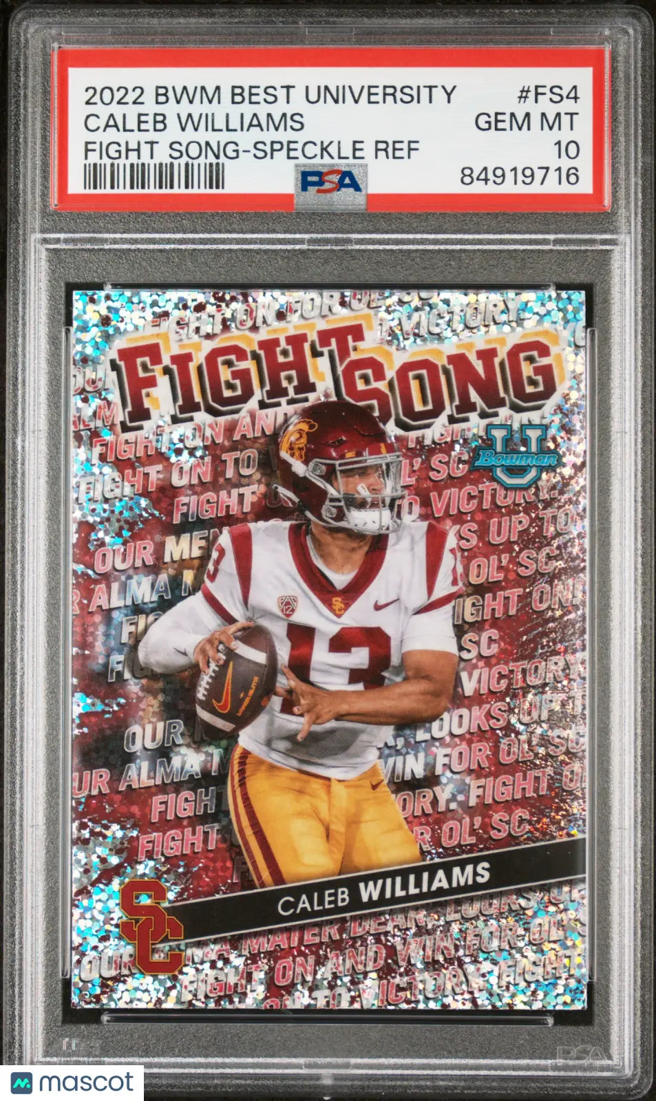 2022 Bowman's Best Caleb Williams University Fight Song Speckle Refractor PSA 10 - Rare Football Trading Card for Collectors & Sports Fans