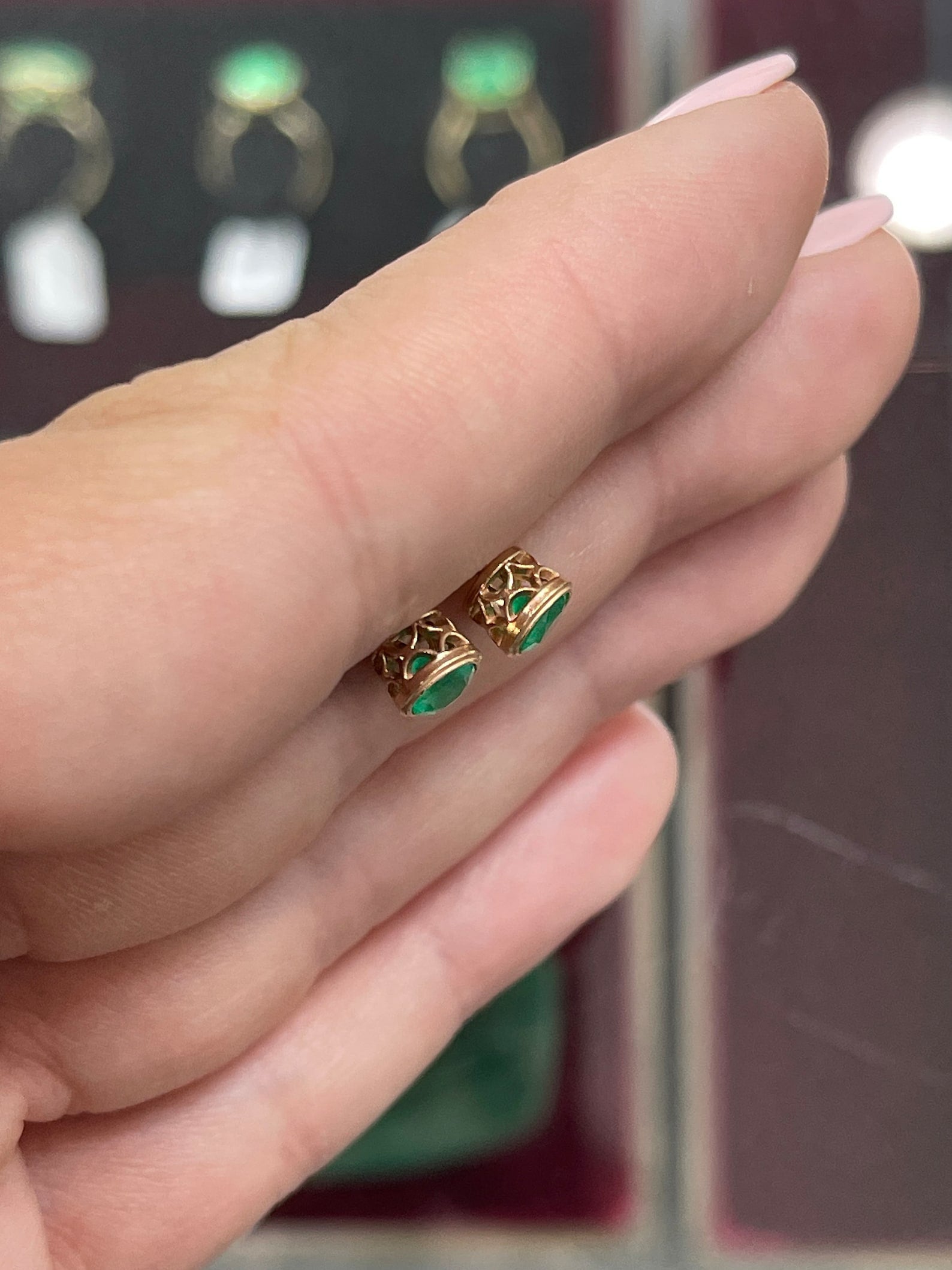14K Rose Gold Round Cut Emerald Stud Earrings - 1.40tcw Rich Green Gemstone for Women, Gift for Her, Birthday, Anniversary, Wedding, Party & Special Occasions