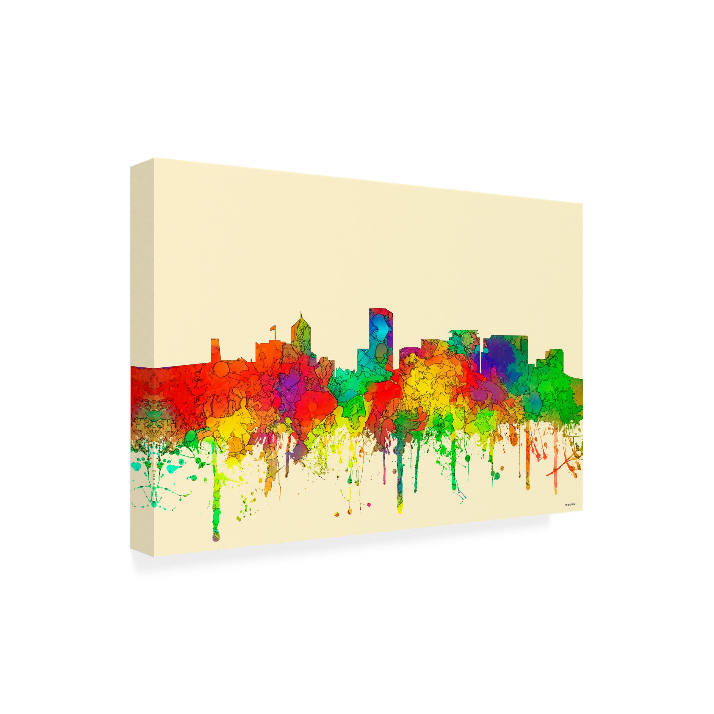 Trademark Fine Art 'Portland Oregon Skyline' Canvas Wall Art by Marlene Watson - 16x24 Inches, Modern Cityscape Painting for Living Room, Office & Home Decor