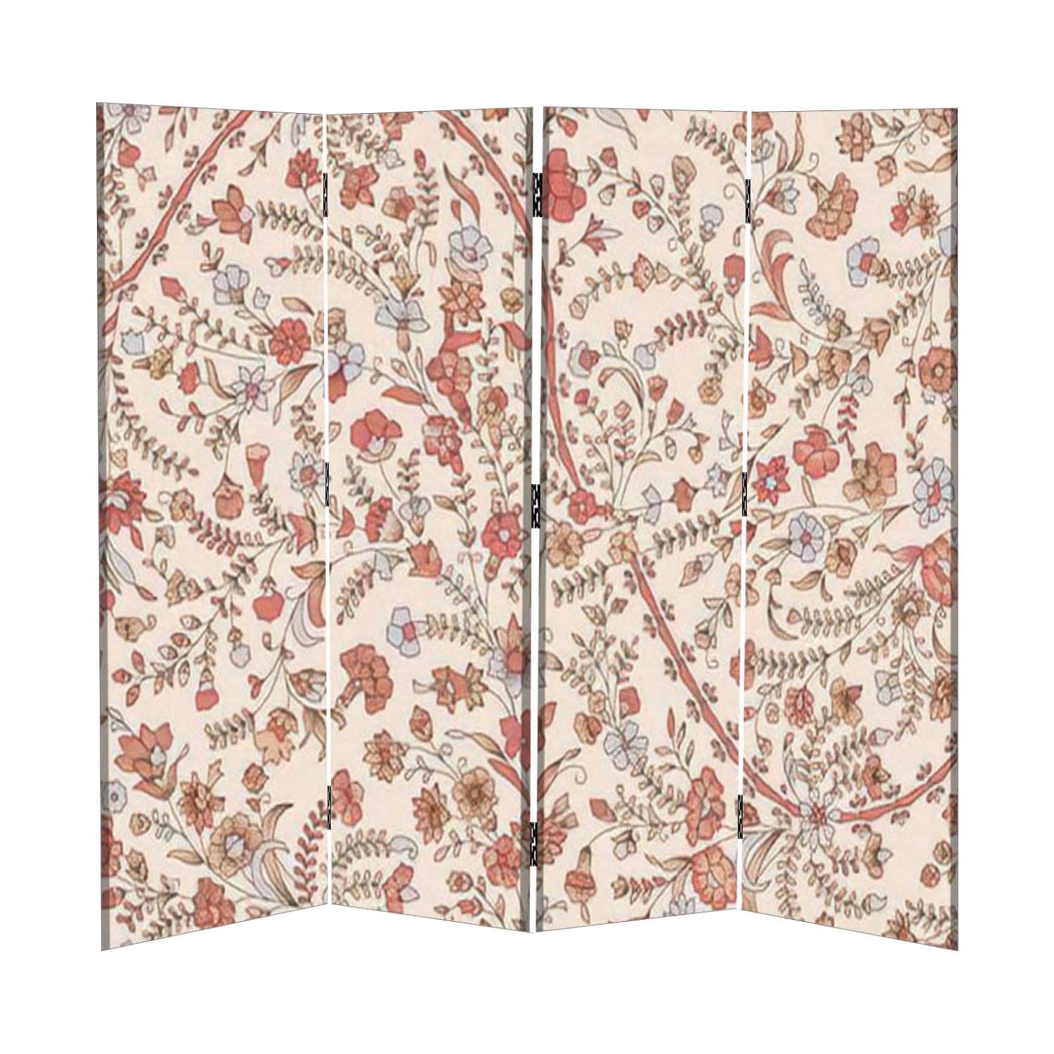 4 Panel Canvas Room Divider Screen - Cream Paisley Design Folding Privacy Partition for Home & Office | Temporary Wall Divider for Bedroom, Studio, Dorm & Event Spaces