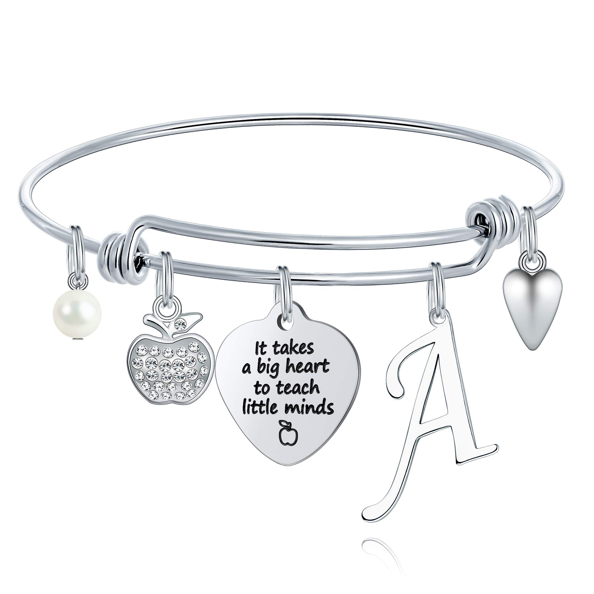 Personalized Initial Charm Bracelet for Teachers - 26 Letter Options, Best End of Year & Christmas Gift for Female Educators - Perfect for Teacher Appreciation Week, Graduation, or Thank You Gifts - Ideal for Classroom Wear and Special Occasions
