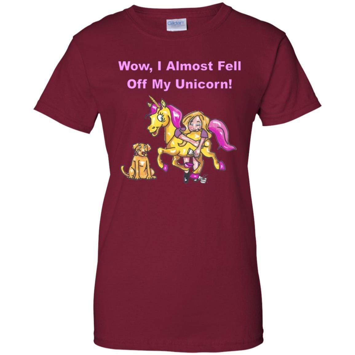 Wow I Almost Fell Off My Unicorn Women's 100% Cotton T-Shirt - Funny Sarcastic Graphic Tee for Casual Wear, Girls Night Out & Unicorn Lovers