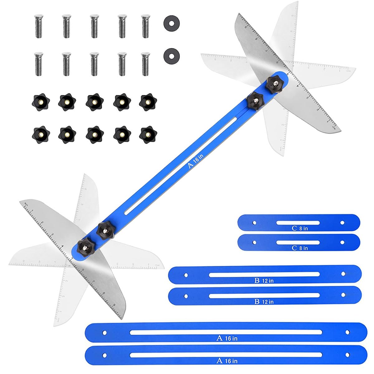 **Stair Treads Gauge Template Tool - Stair Jig for Measuring, Shelf Scribe & Cutting Drywall (12In-60In, Blue) - Perfect for Stairs, Risers, Shelves & DIY Home Projects**