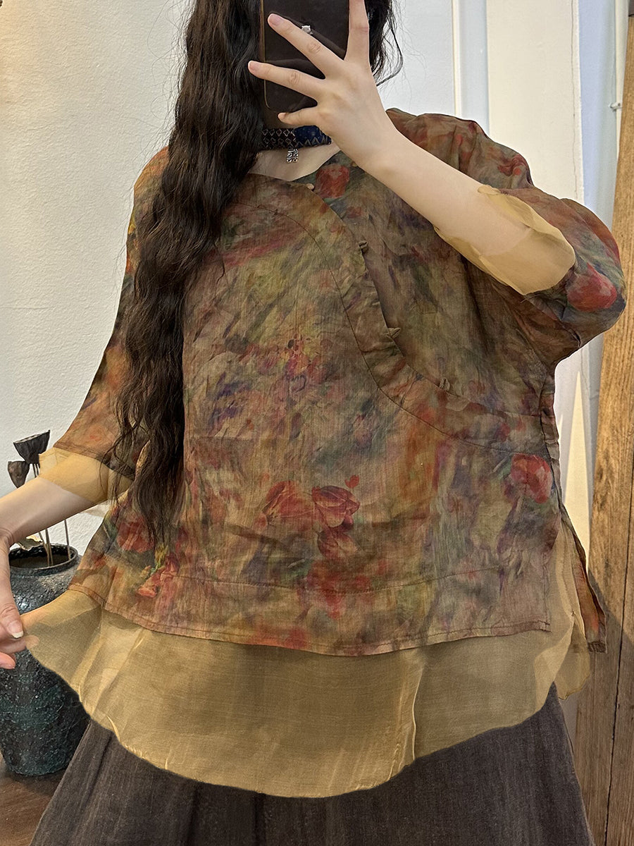 Vintage Floral Button Down Shirt for Plus Size Women - Casual & Office Wear - Perfect for Spring & Summer Outfits