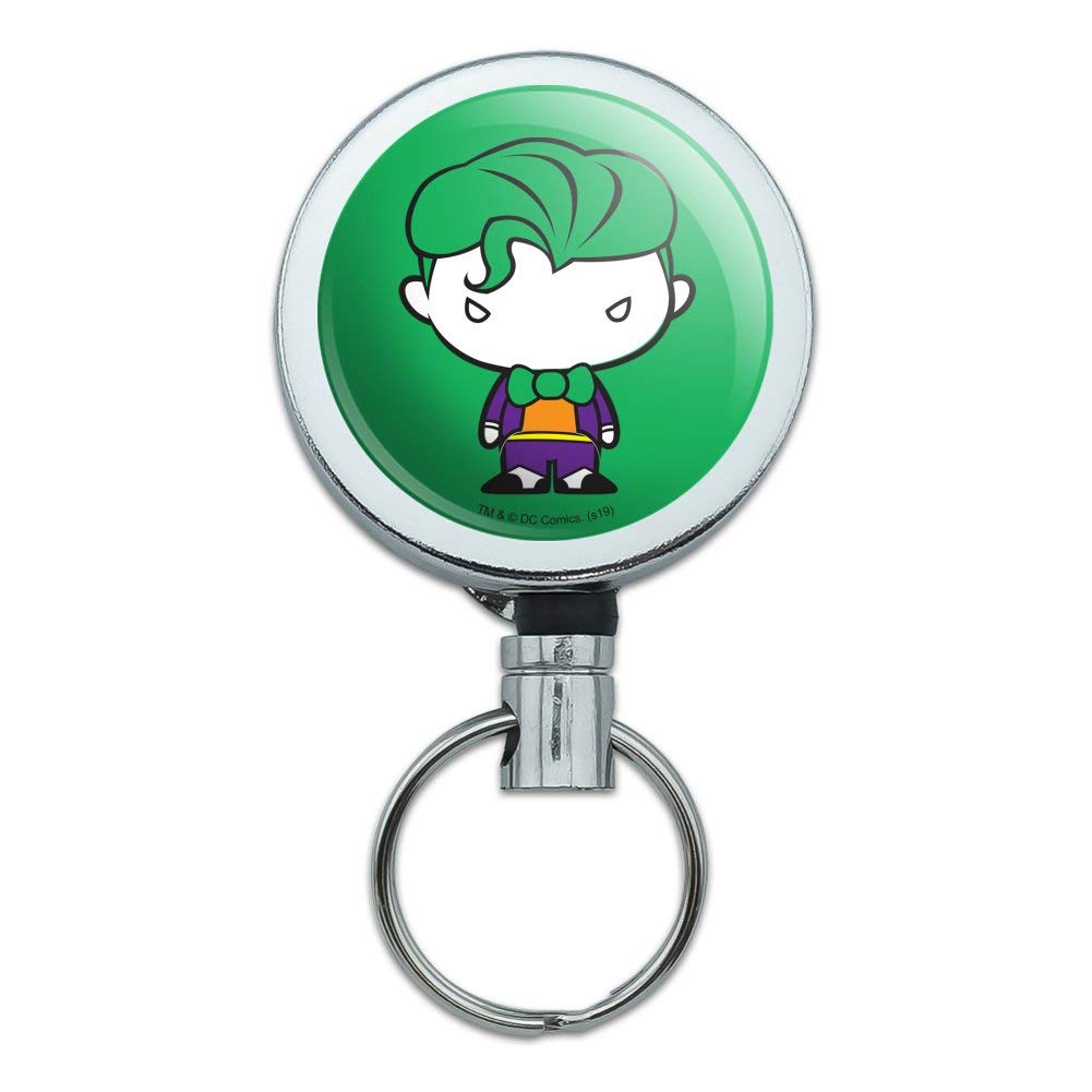 Batman Joker Chibi Keychain Holder - Heavy Duty Metal Retractable Badge Reel with Belt Clip for ID Cards & Keys | Perfect for Cosplay, Work Security & Comic Conventions