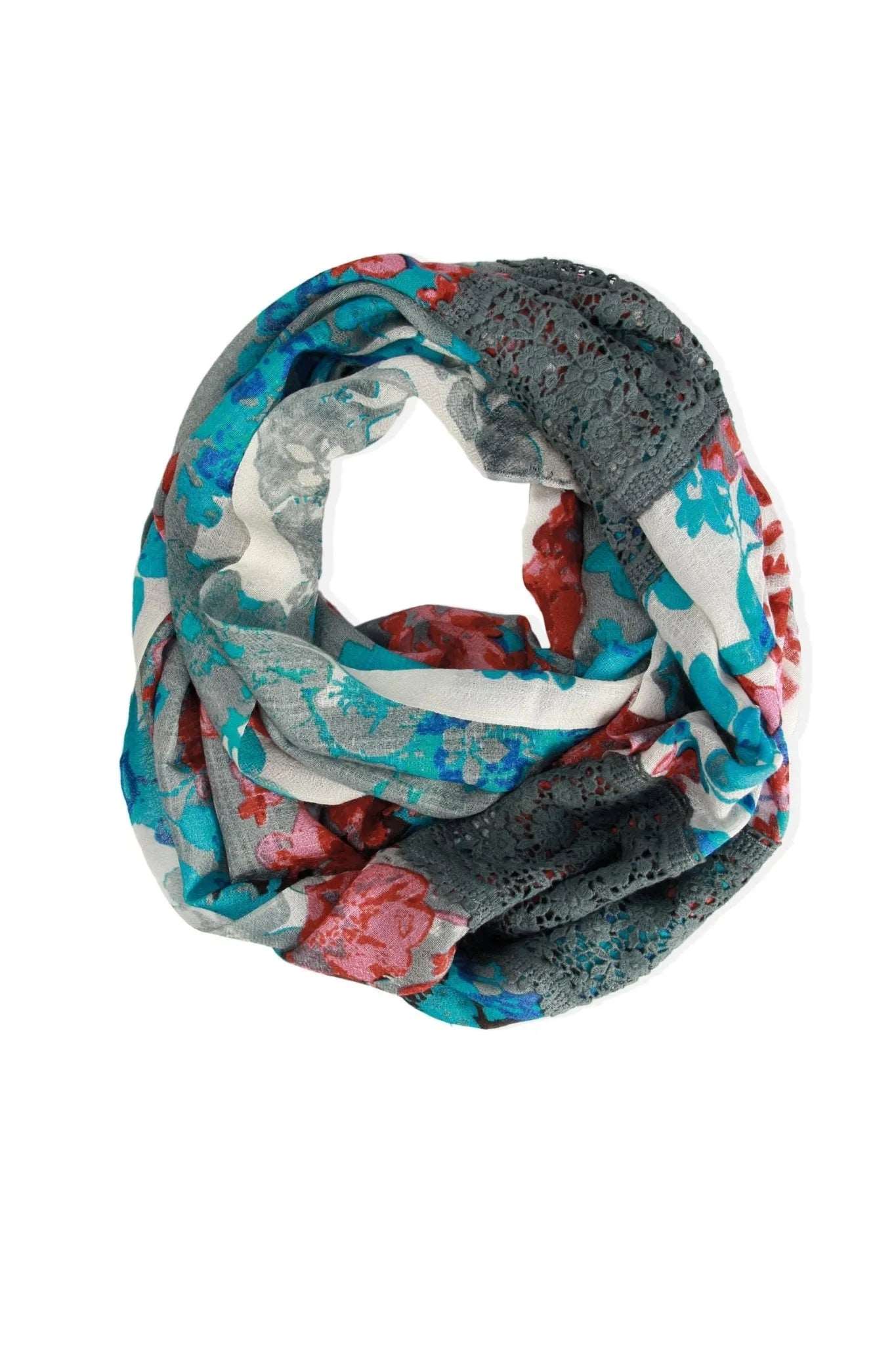 Blue Floral Lace Loop Scarf - Elegant Women's Fashion Accessory for Spring & Fall Outfits, Perfect for Office, Party and Casual Wear