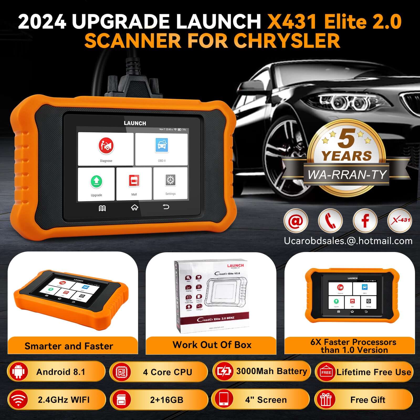 LAUNCH X431 Creader Elite 2.0 Bi-Directional OBD2 Scanner for Chrysler Dodge Jeep - Full System Diagnostic Tool with Live Data & Coding - Perfect for Mechanics & DIY Car Repairs
