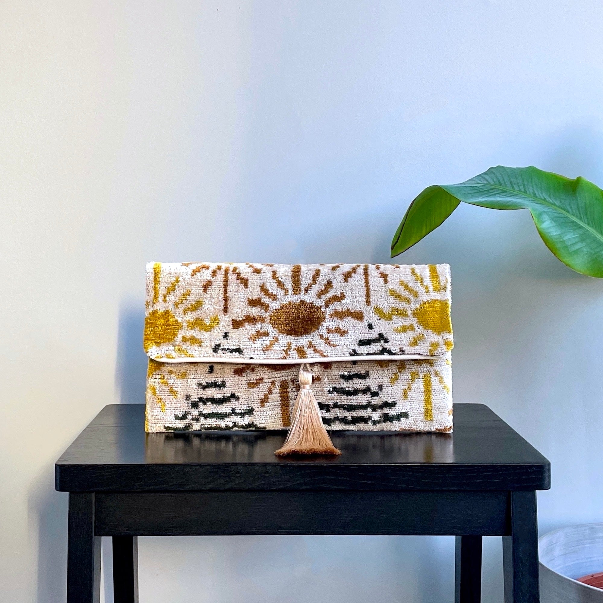 Handmade Ikat Clutch Bag for Women - Boho Chic Evening Purse with Tassel - Perfect for Parties, Weddings & Date Nights