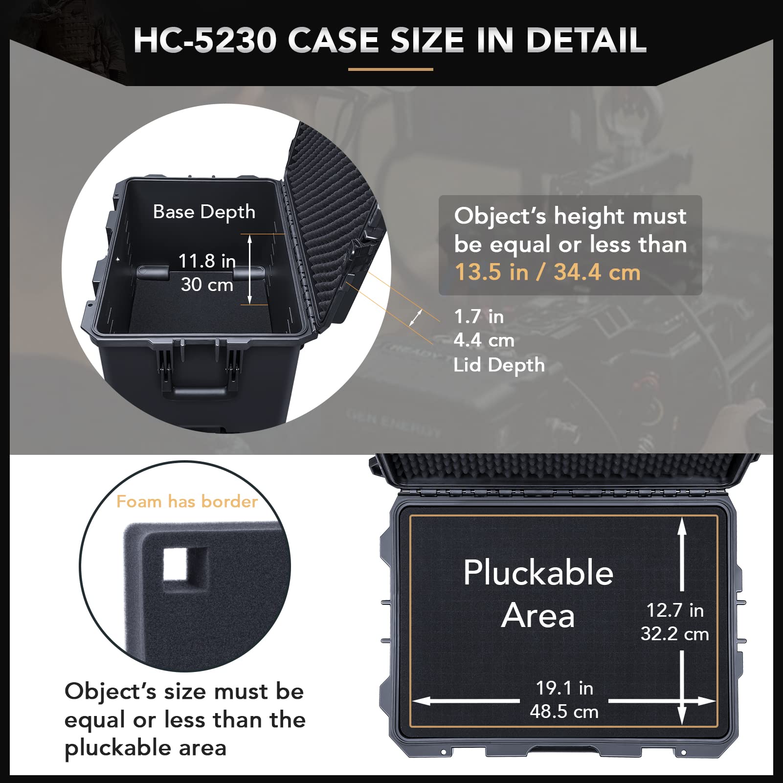 Lykus HC-5230 Large Waterproof Hard Case with Wheels & Custom Foam Insert (52x36x34.5cm Interior) - Durable Protective Storage for Cameras, Lenses, Electronics | Perfect for Travel, Outdoor Adventures & Equipment Transport