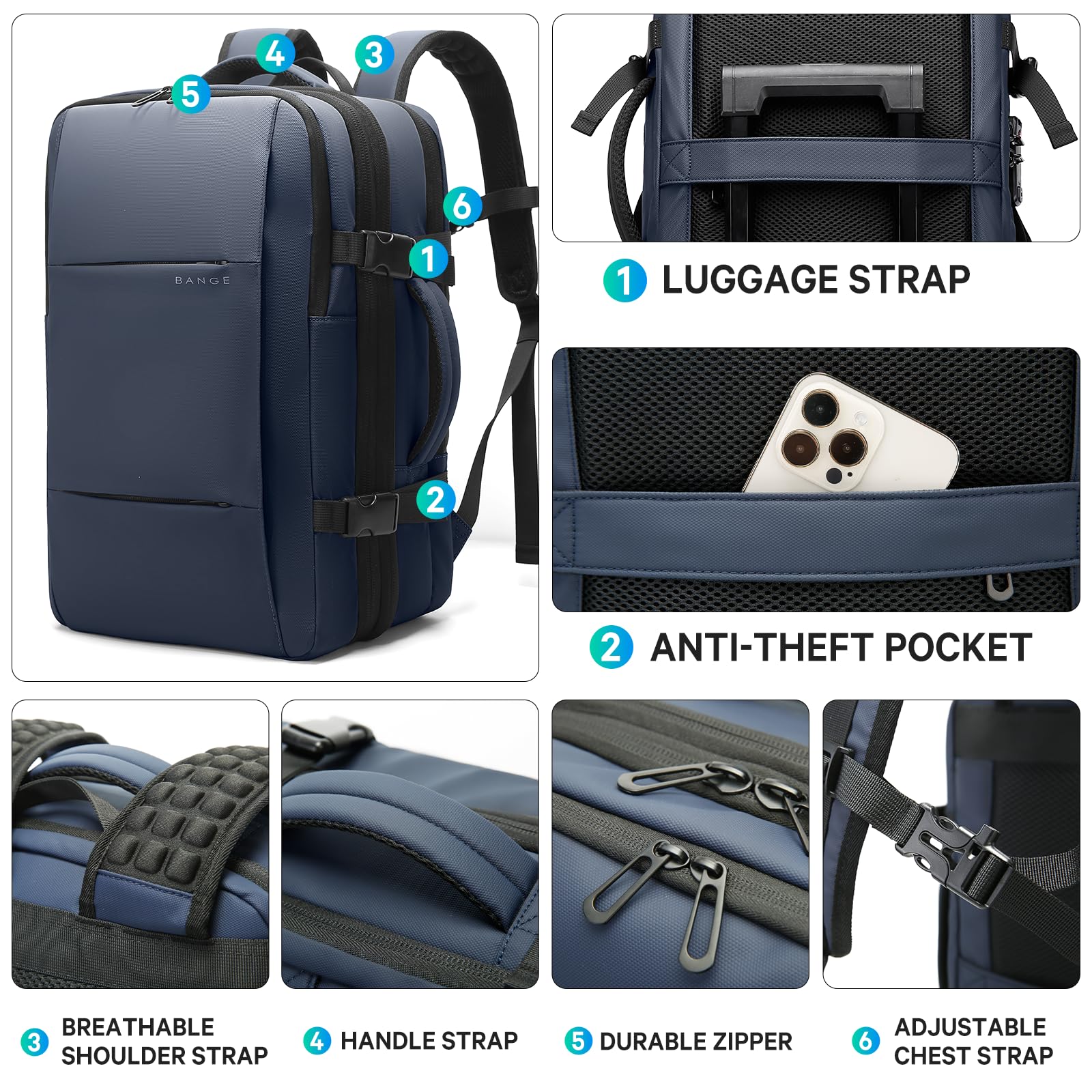BANGE Anti-Theft Vacuum Compression Travel Backpack - Expandable Air Pump Backpack for Airplane, Business & Outdoor Adventures | Water-Resistant Carry-On Luggage for Commuters & Frequent Flyers