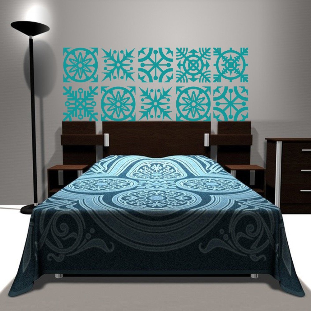 Geometric Headboard Wall Decal - Vinyl Snowflake Wall Sticker for Bedroom Decor - Black Modern Wall Art for Home & Nursery Decoration