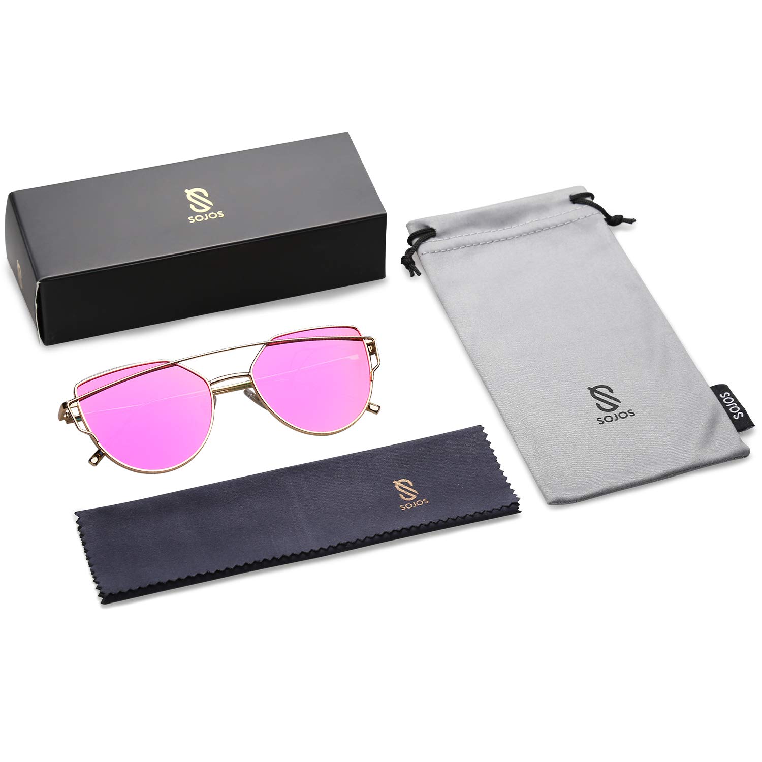 SOJOS Cat Eye Sunglasses for Women - Fashion Designer Style with Mirrored UV Protection Lenses - Perfect for Beach, Driving & Summer Outfits