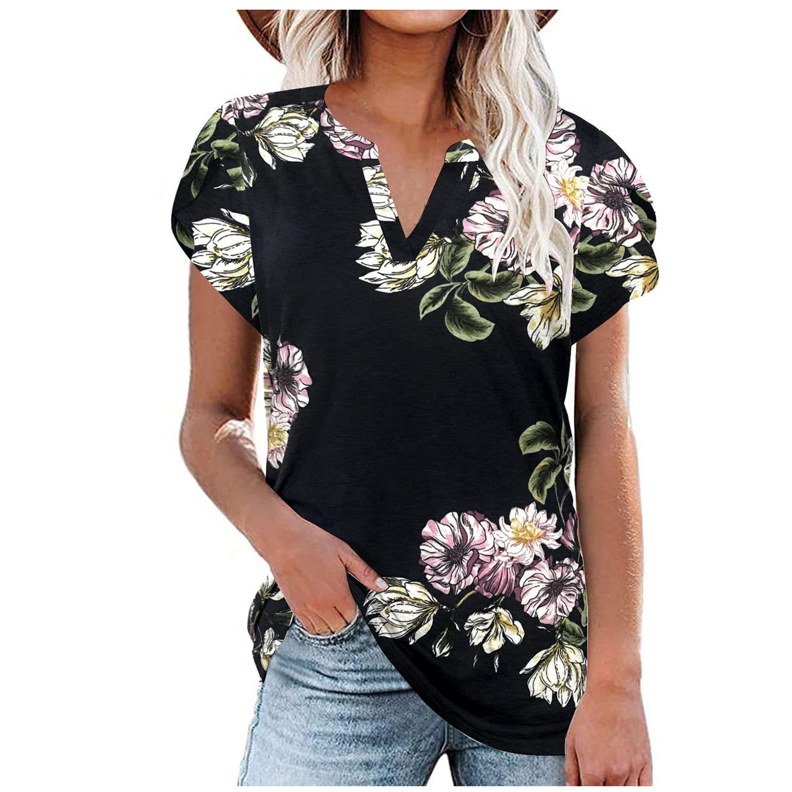 Women's 2022 Summer Casual T-Shirts - Plus Size Floral Vintage Music Graphic Tees - Perfect for Beach Outings, Music Festivals & Everyday Wear