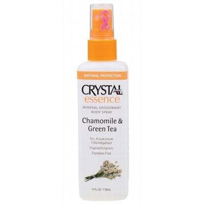 CRYSTAL ESSENCE Deodorant Spray - Chamomile & Green Tea Scent, 4oz (118ml) | Natural Aluminum-Free Deodorant for Women & Men | Fresh All-Day Protection for Workouts & Daily Use
