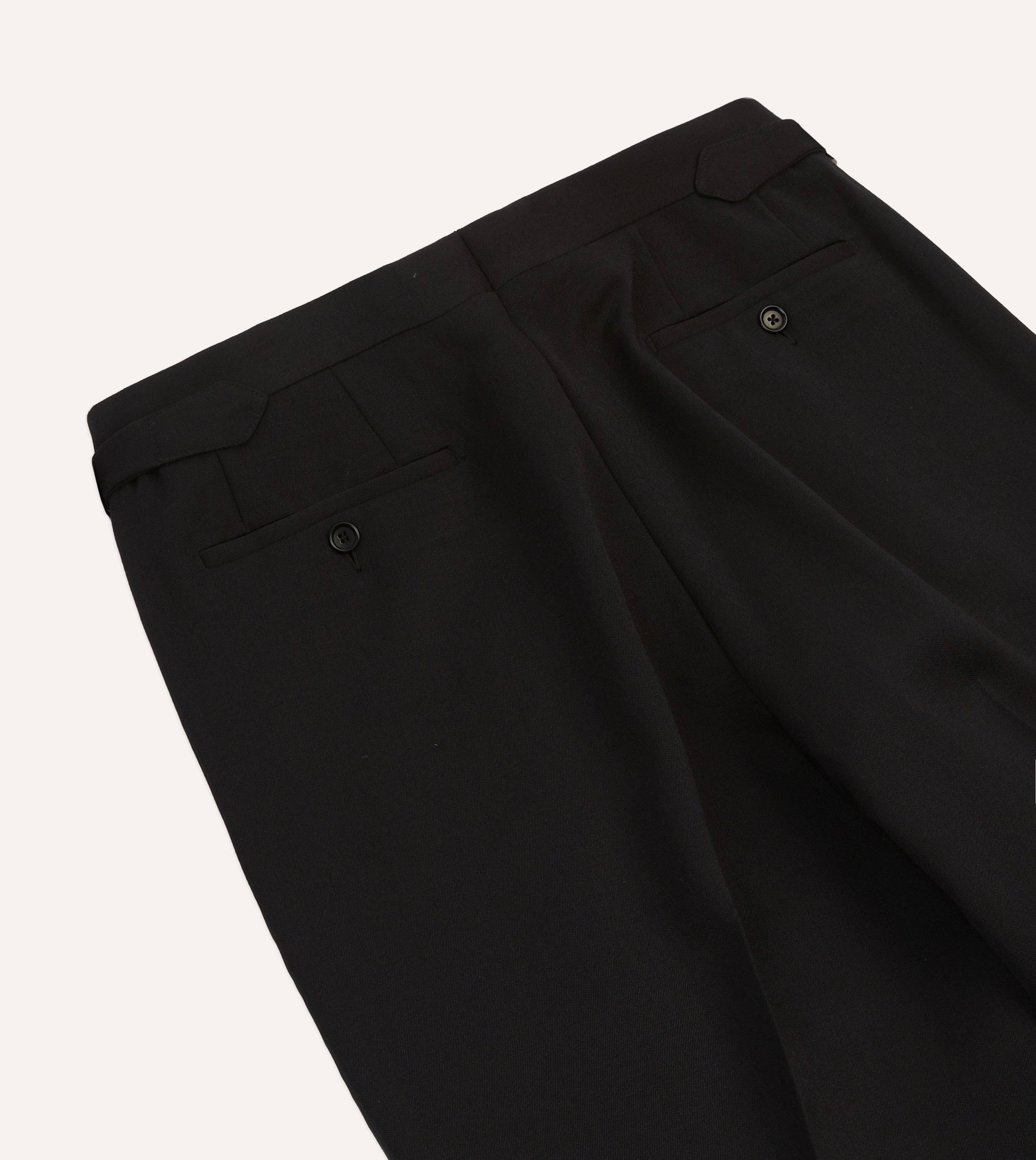 Premium Black Barathea Wool Single Pleat Formal Trousers for Men - Elegant Evening Wear for Weddings, Galas & Business Events