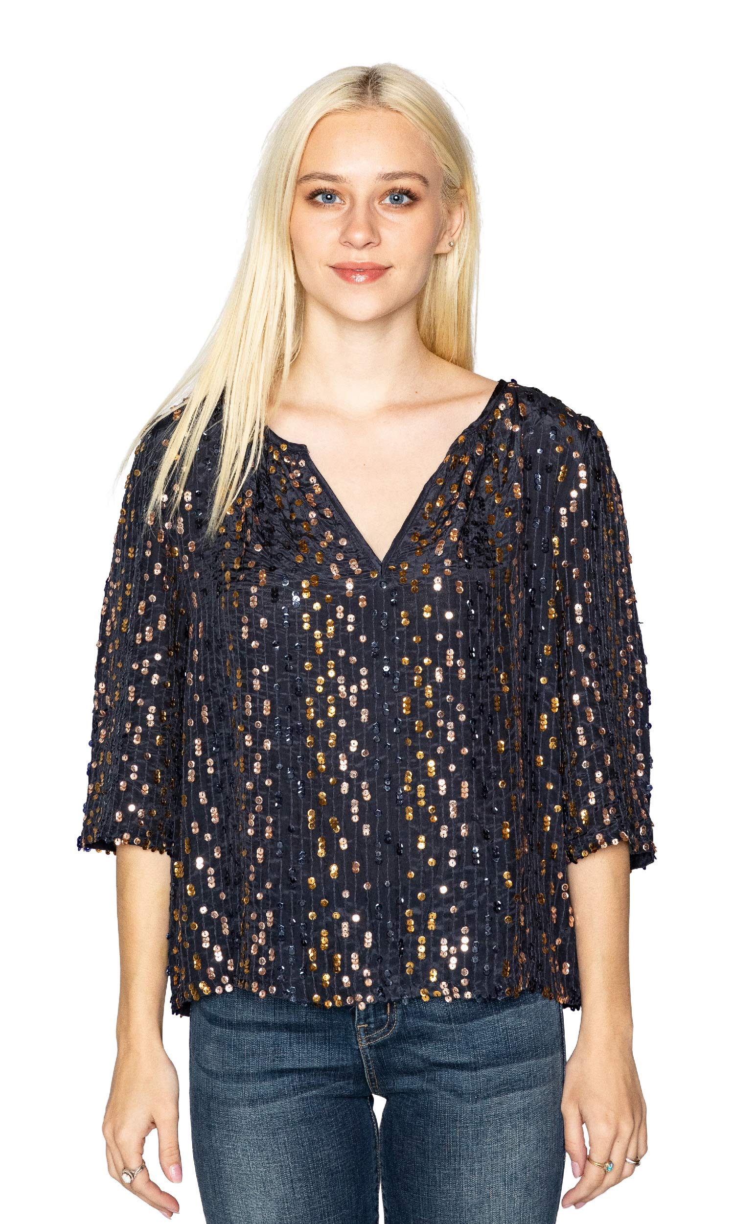 Velvet Women's Sateen Sequin Blouse - Elegant Party Top for Evening Events & Special Occasions