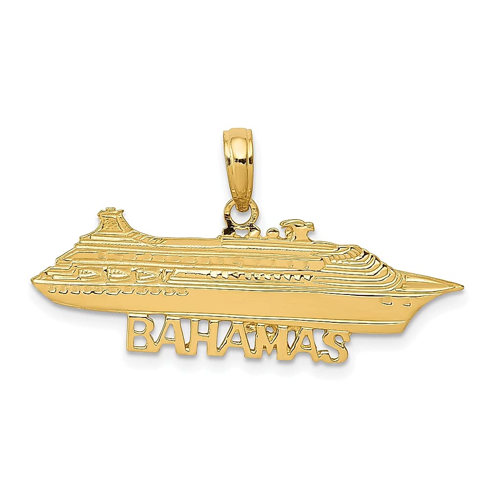 14K Yellow Gold Bahamas Cruise Ship Pendant Charm Necklace - Nautical Travel Jewelry for Women, Perfect Gift for Her - Ideal for Cruise Vacations, Beach Getaways & Special Occasions