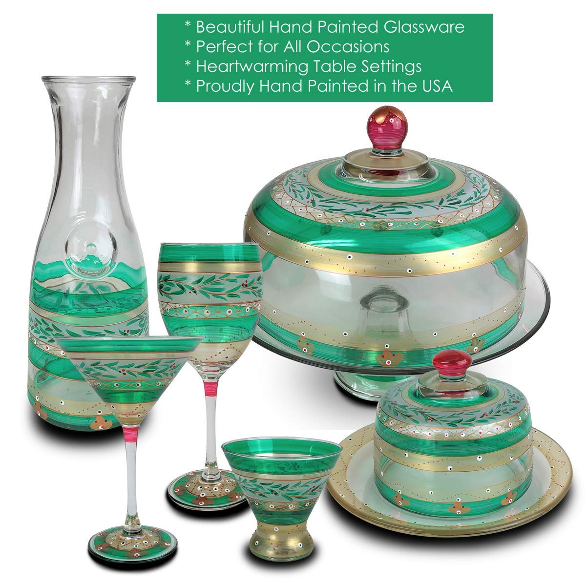 Hand Painted Moroccan Mosaic Forest Cosmopolitan Glasses Set of 2 - Unique Artisan Glassware by USA Artists - Elegant Drinkware for Cocktails, Wine & Home Decor - Perfect for Dinner Parties, Wedding Gifts & Kitchen Table Décor