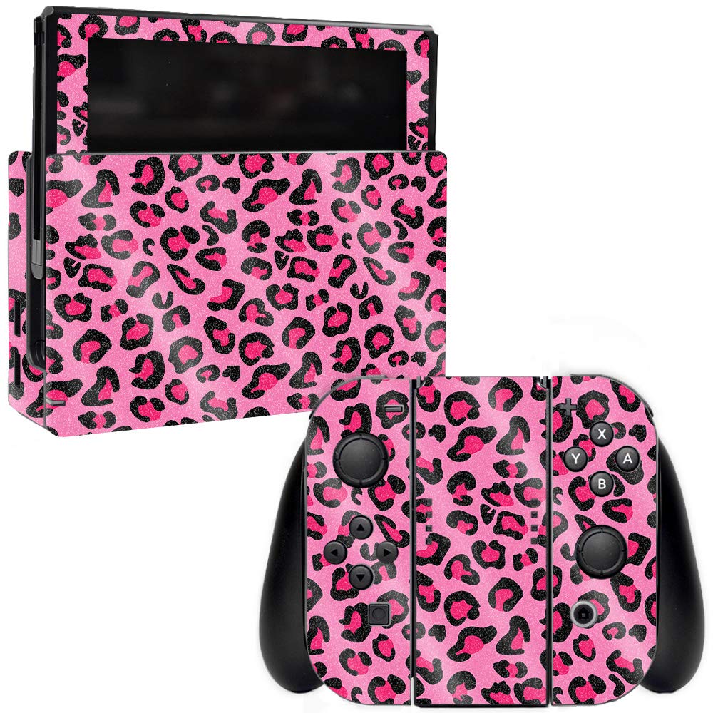 MightySkins Glossy Glitter Skin Cover for Nintendo Switch - Pink Leopard Design | Protective & Durable High-Gloss Finish | Easy to Apply, Remove & Change Styles | Made in USA | Perfect for Gaming, Travel & Customization (GL-NISWI-Pink Leopard)