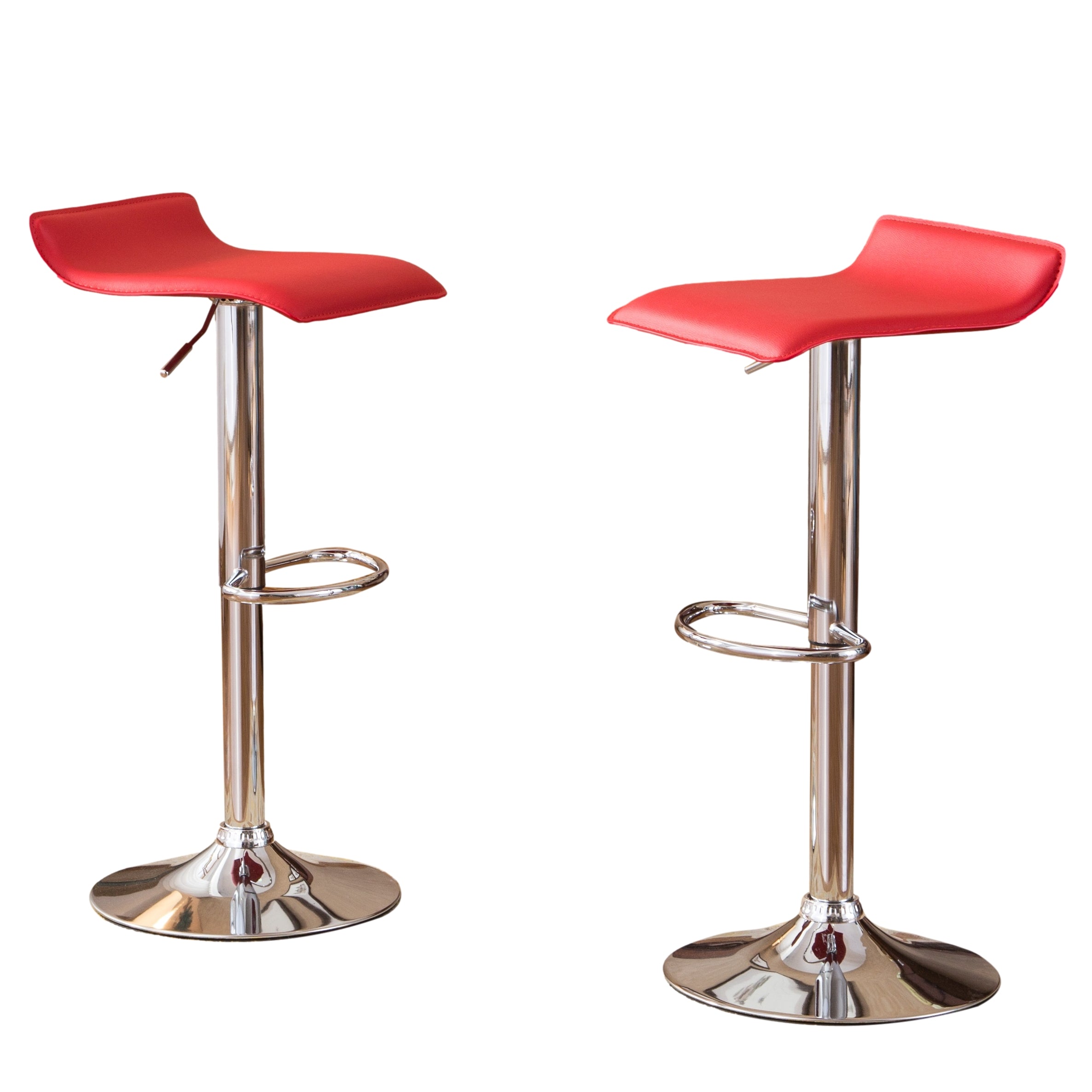 Roundhill Furniture Contemporary Chrome Air Lift Adjustable Swivel Bar Stools with Red PU Leather Seat, Set of 2 - Perfect for Kitchen Island, Home Bar & Breakfast Nook