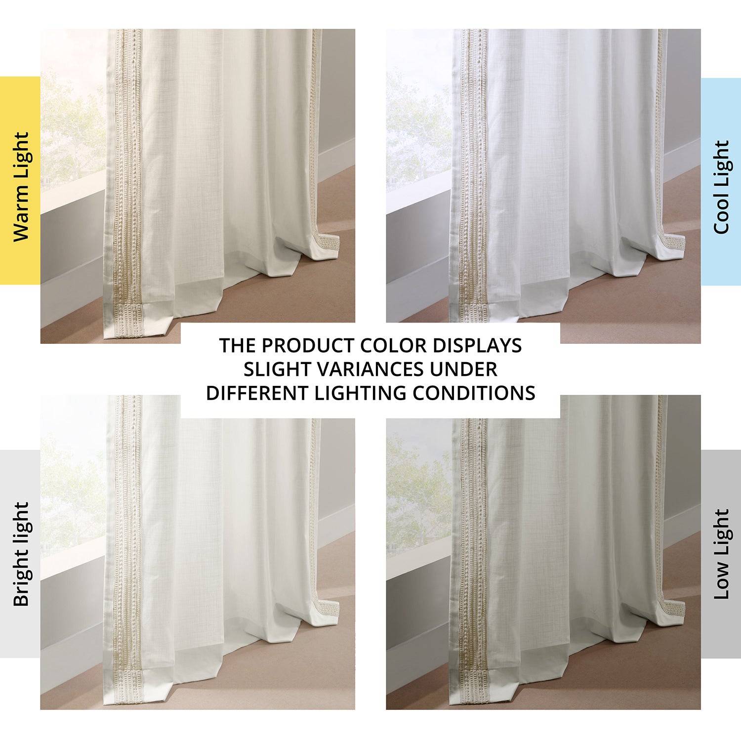 Ridge Lattice White Bordered Modern Hampton Textured Cotton Light Filtering Curtains - Elegant Window Treatment for Living Room, Bedroom & Office
