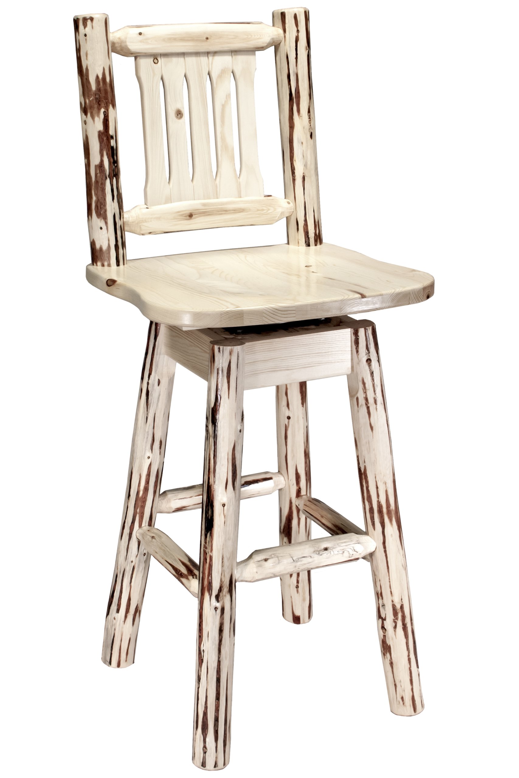 Montana Wooden Bar Stool with Backrest & Swivel - Ergonomic Wood Seat, Clear Lacquer Finish - Perfect for Kitchen Islands, Home Bars & Dining Counter Height Tables