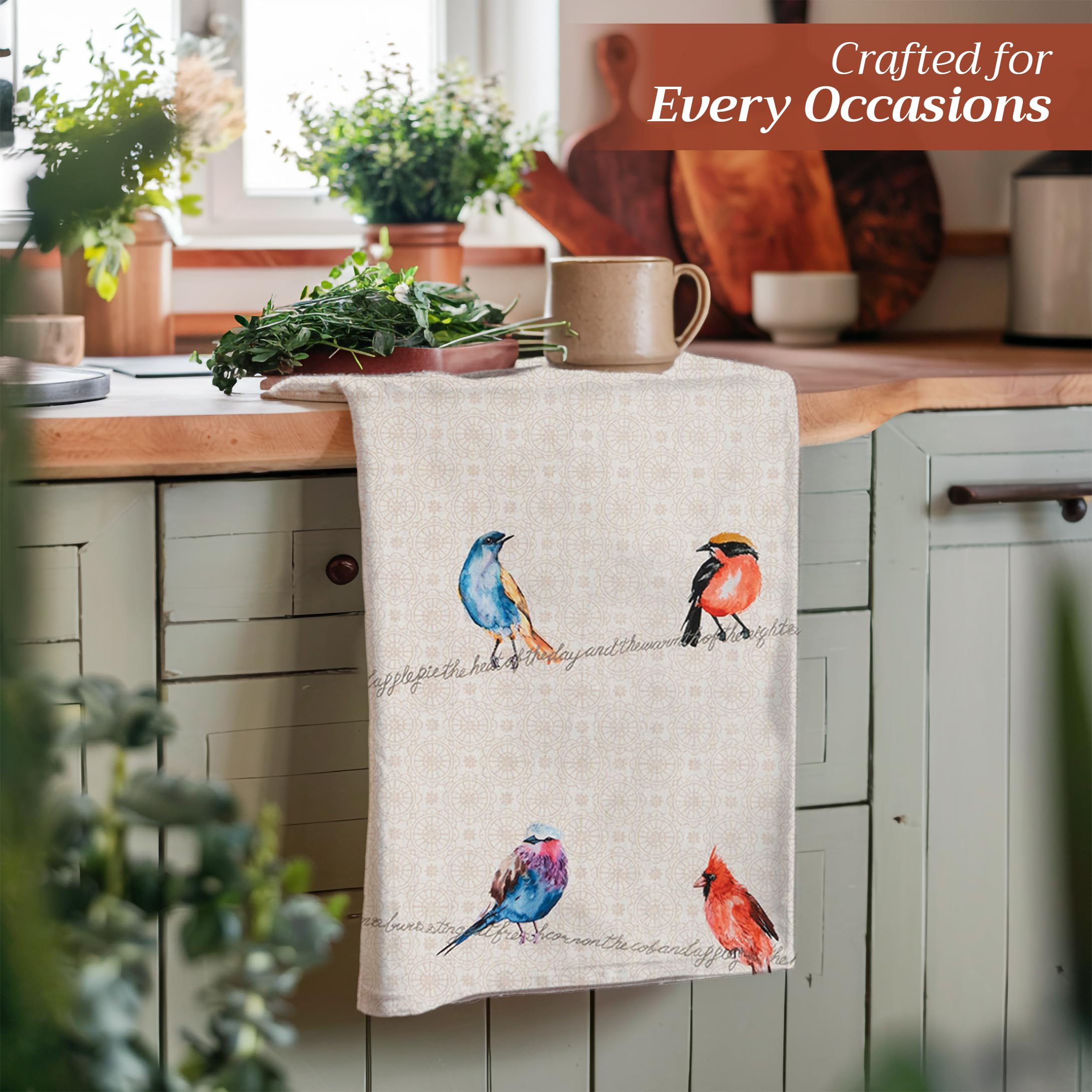 Hermine Birdies on Wire 100% Cotton Set of 2 Absorbent Kitchen Dish Towels (20
