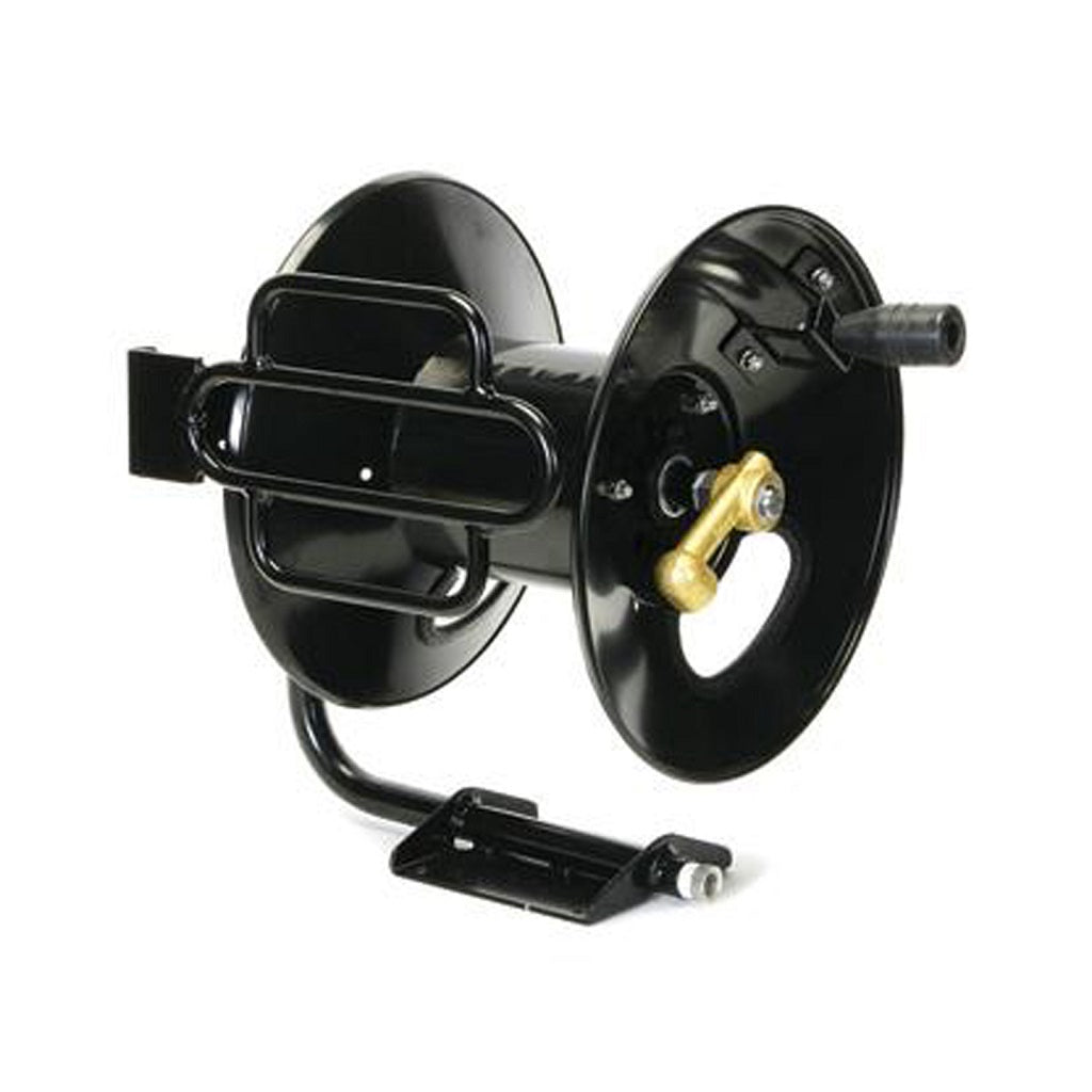 Legacy 100ft (3/8 Inch) Powder Coated Steel Fixed Base Manual Hot Water Hose Reel - 5000 PSI Pressure Rated for Industrial, Commercial & Residential Use - Perfect for Car Washing, Garden Irrigation & High-Pressure Cleaning