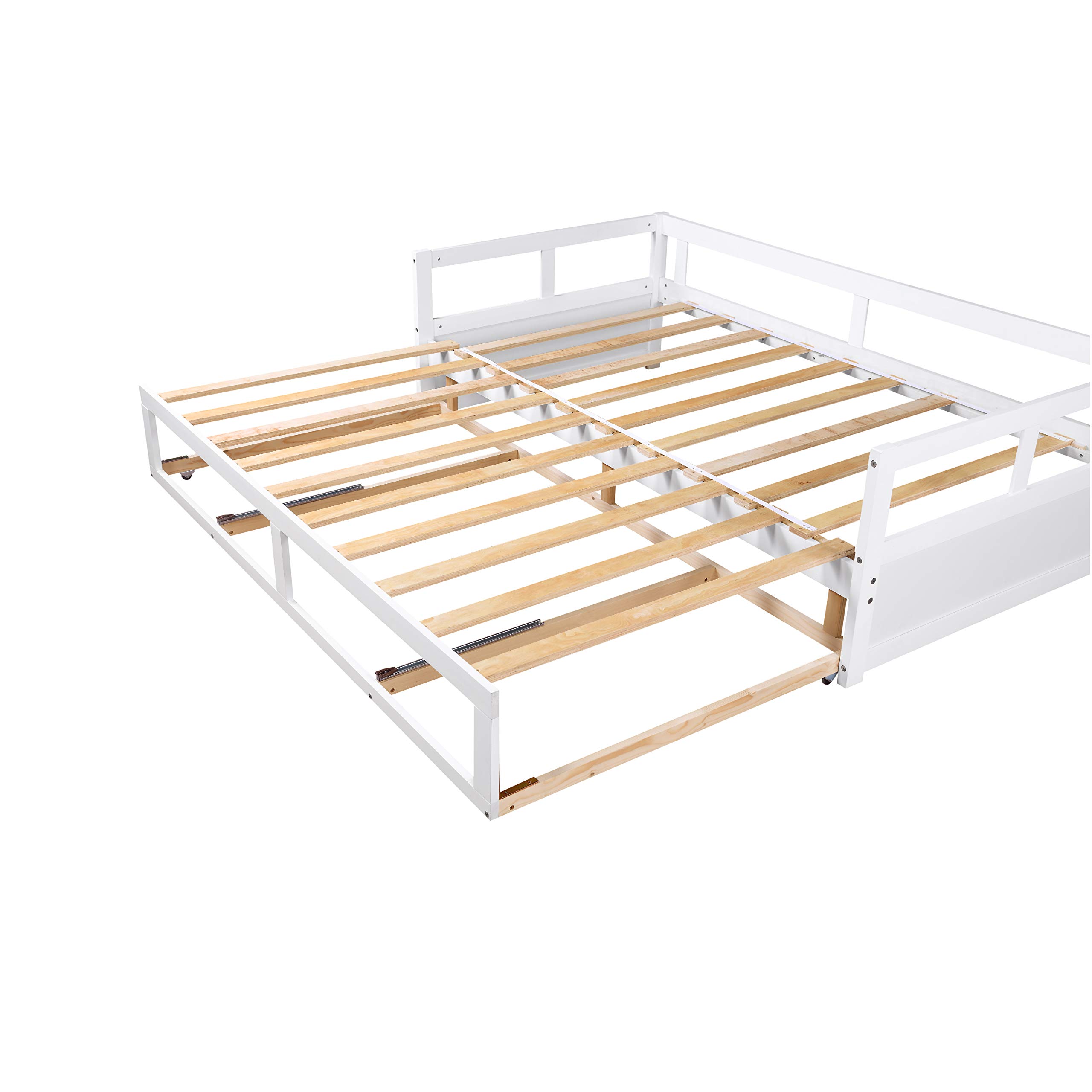 Merax White Wooden Daybed with Trundle & 2 Storage Drawers - Convertible Sofa Bed for Small Spaces, Guest Room & Living Room - Space-Saving Multi-Functional Furniture for Apartments, Dorms & Home Office