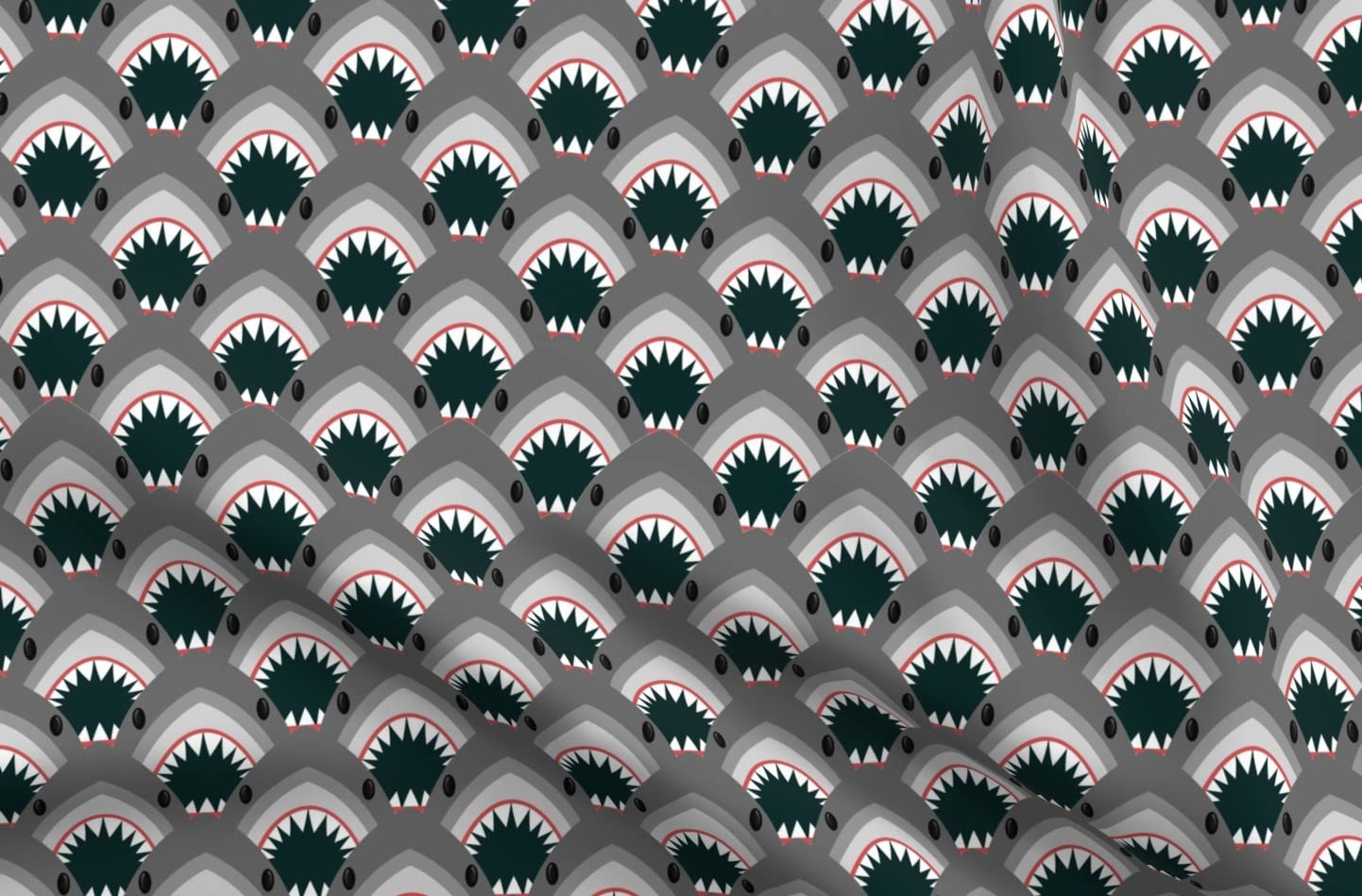 Shark Face Printed Chiffon Fabric - Ocean Shark Teeth Design for Sewing, Fashion Apparel, Dresses & Home Decor | Fat Quarter for DIY Projects, Quilting, and Crafting