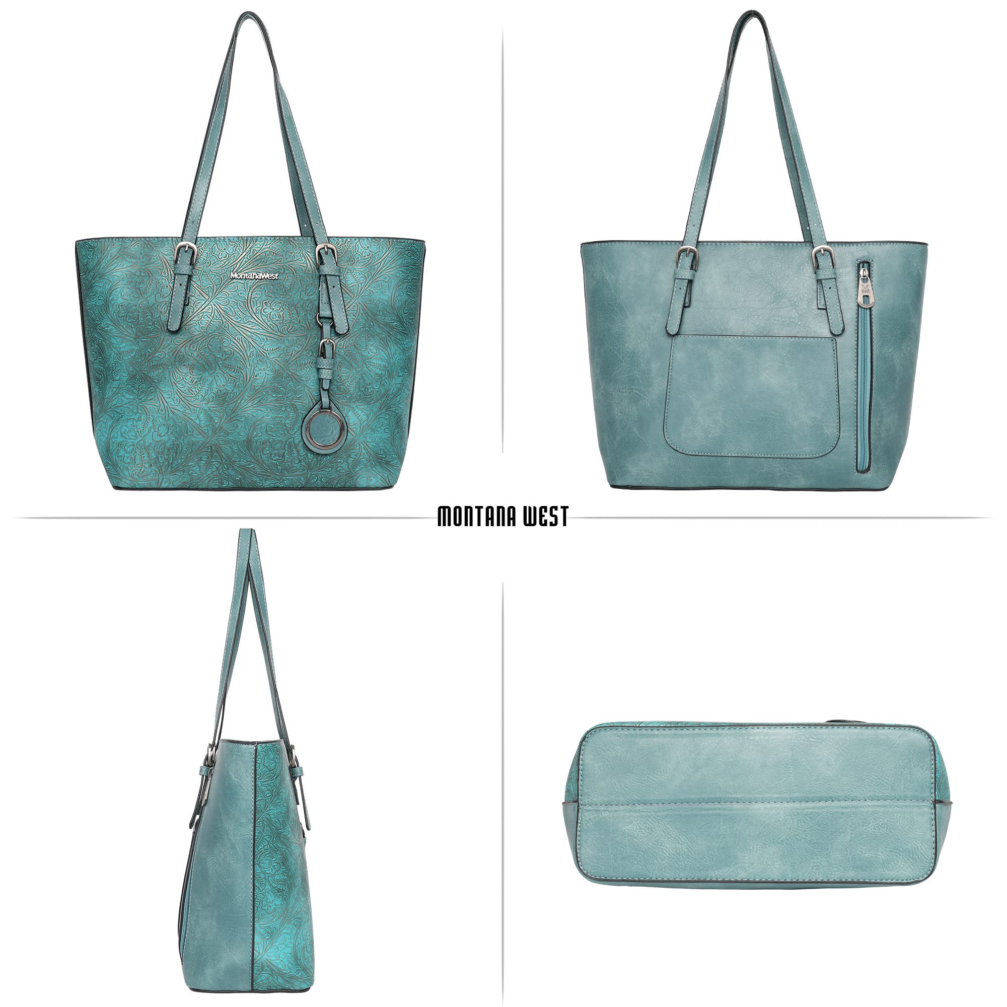 Montana West Women's Large Tote Bag & Handbag 2-Piece Set - Embossed Leather Purse Collection for Work, Travel & Daily Use