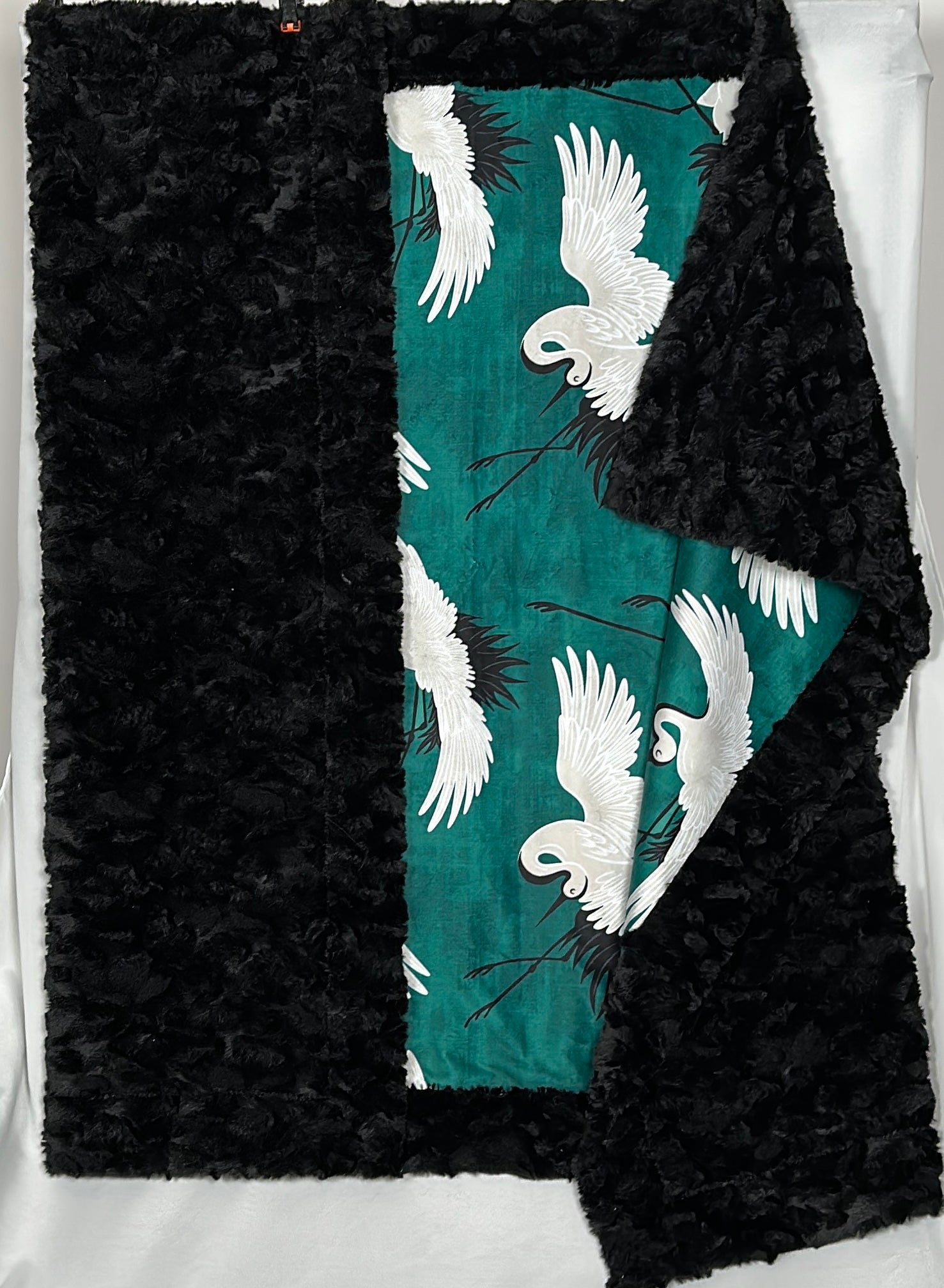 Premium Cranes Emerald on Black Tuscany 55x77 Large Blanket - Ultra Soft Spoonflower Quality Fabric - Perfect for Sofa, Bed & Home Decor