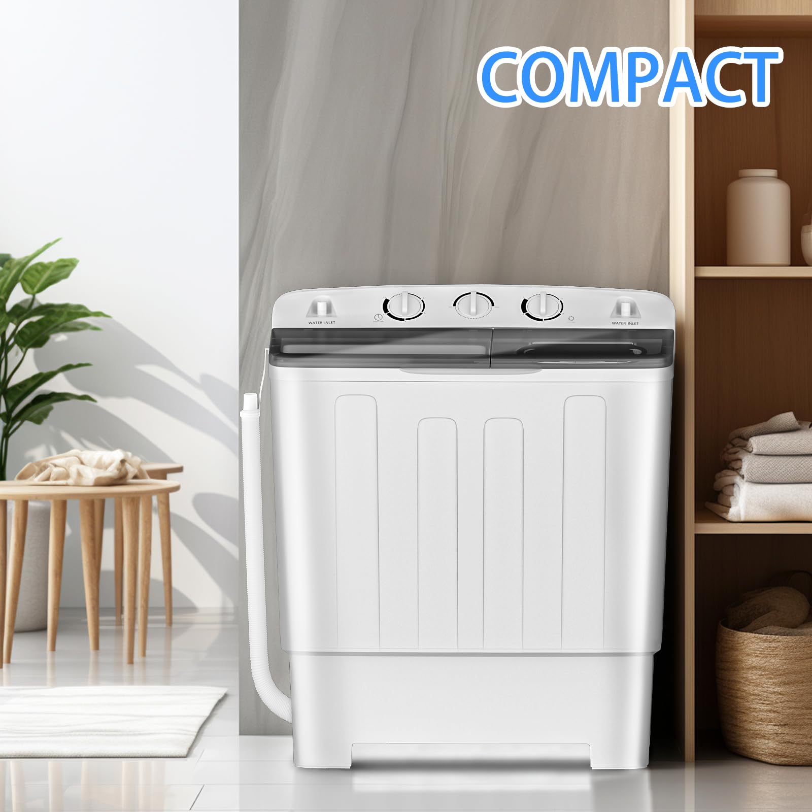 32lbs Portable Twin Tub Washing Machine with Drying Rack - Compact Mini Laundry Machine (20lbs Washer & 12lbs Spinner) - Semi-Automatic Washer Combo for Dorms, Apartments, RVs & Camping - Perfect for Small Spaces & Off-Grid Living