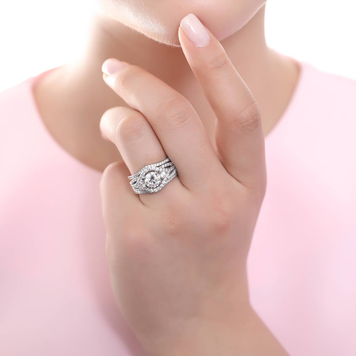 BERRICLE Sterling Silver 3-Stone Wedding Engagement Ring Set - 1.25 Carat Round Cut Cubic Zirconia CZ Wishbone Ring for Women, Rhodium Plated, Size 4-10 | Perfect for Proposals, Anniversaries & Bridal Jewelry Gifts