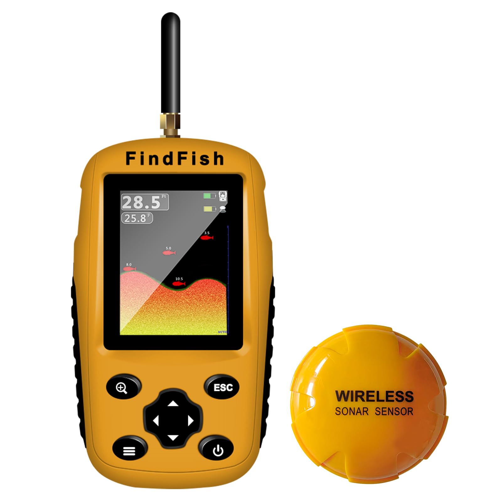 Portable Wireless Fish Finder with Color LED Display - Sonar & Radio 2 Airwave Technology for Boats & Kayaks (100m Range, Black/White Model) | Perfect for Freshwater & Saltwater Fishing, Ice Fishing, and Kayak Angling