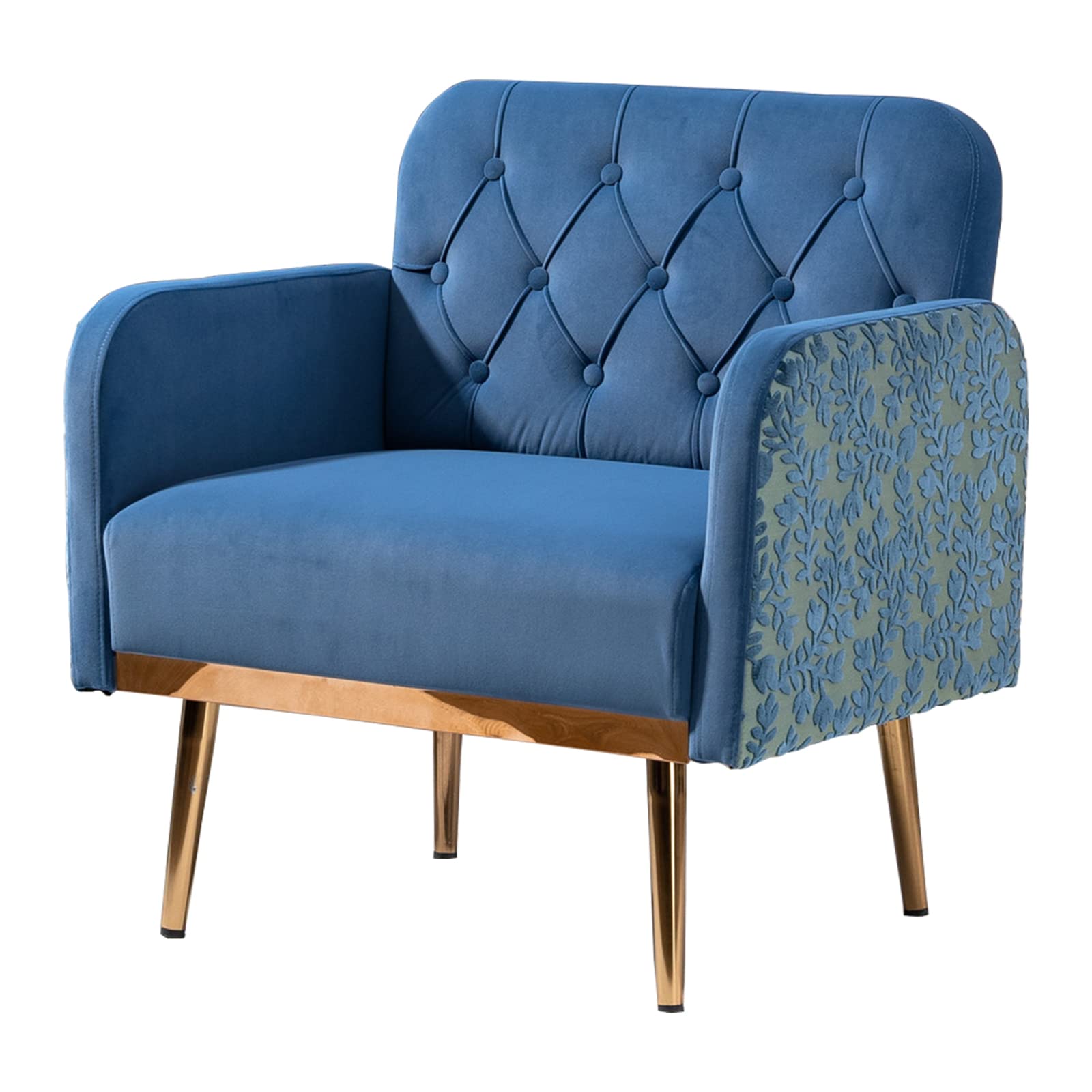 Elegant Tufted Accent Arm Chair with Rose Gold Feet - Upholstered Side Chair for Living Room, Bedroom & Office - Blue Velvet Club Reading Sofa (Perfect for Relaxing, Reading & Home Decor)