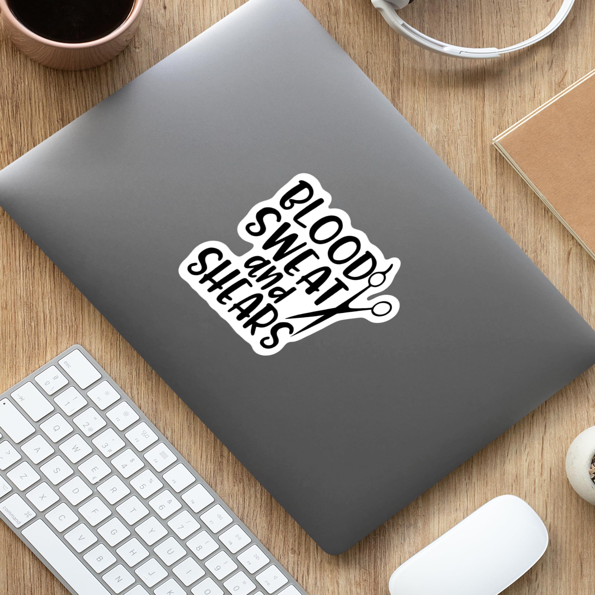 Blood Sweat and Shears Cosmetology UV Resistant Vinyl Decal Sticker - 5 Inch Black with White Background | Perfect for Cars, Trucks, Vans, SUVs, Walls, Cups & Laptops | Durable Outdoor & Indoor Decoration | KCD2675B