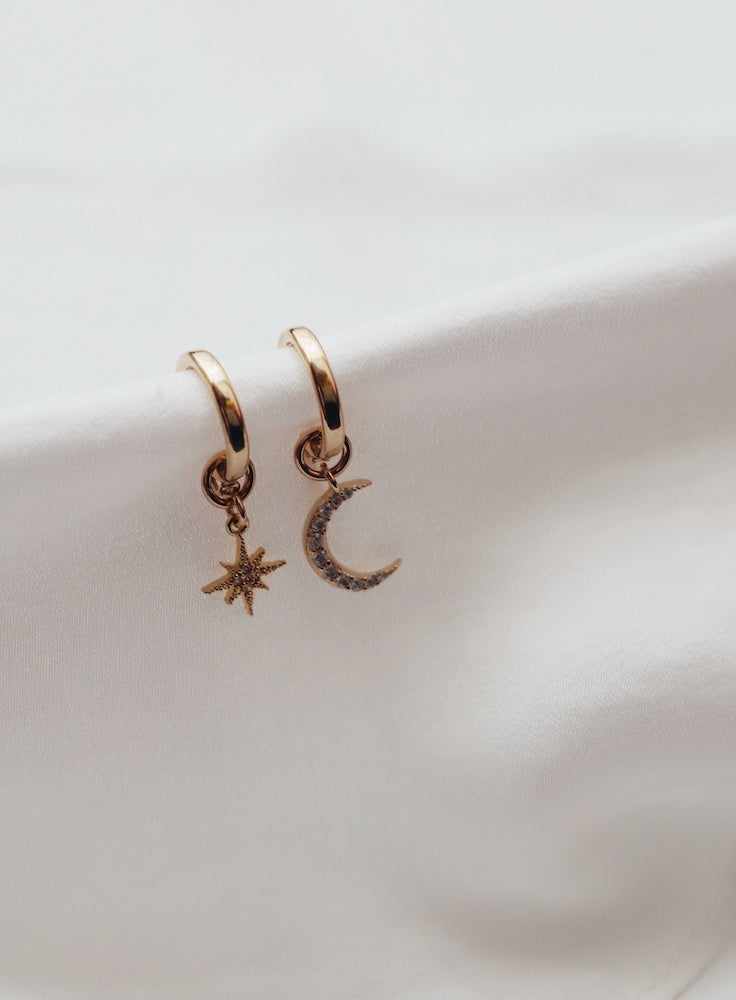 Celestial Star and Moon Hoop Earrings - Dainty Gold Hoops for Women, Trendy Celestial Jewelry for Everyday Wear, Perfect for Parties and Gifts
