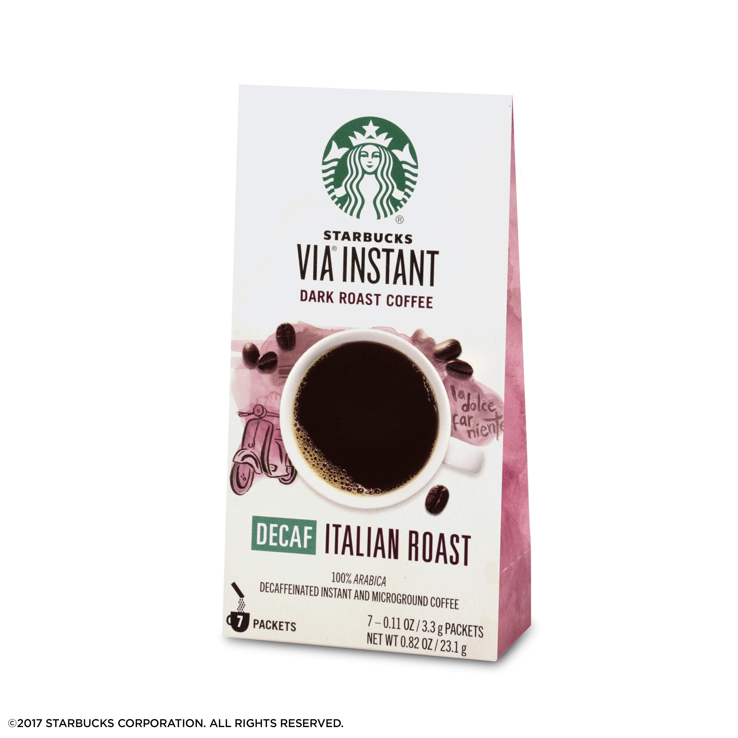 Starbucks VIA Instant Decaf Italian Dark Roast Coffee Packets - 12 Boxes (84 Packets) - Perfect for Travel, Office & Home Brewing