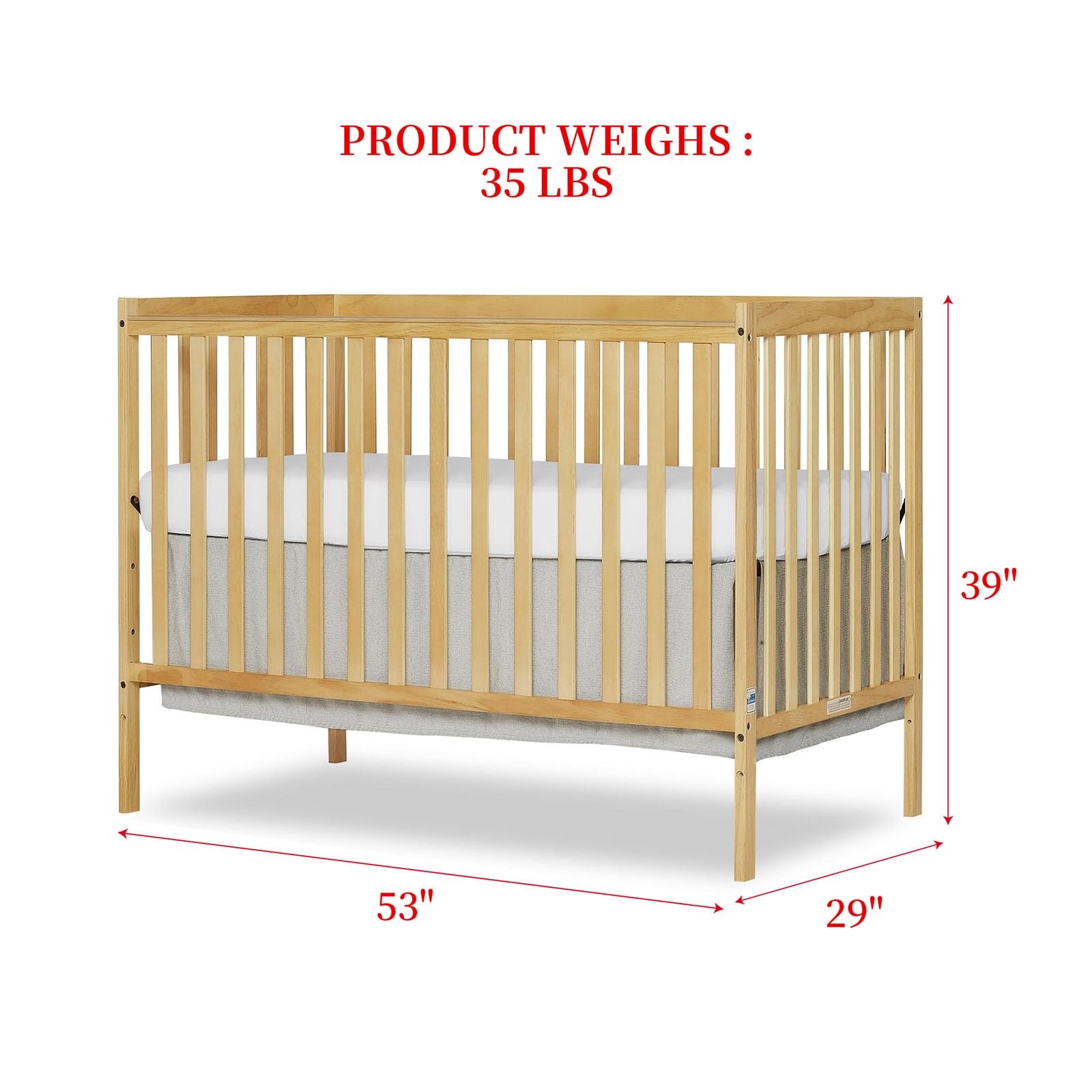 5-in-1 Convertible Baby Crib to Toddler Bed & Full Size Bed Frame - Natural Wood Nursery Furniture for Newborns & Kids (Mattress Not Included) | Perfect for Nursery, Bedroom & Daycare Centers
