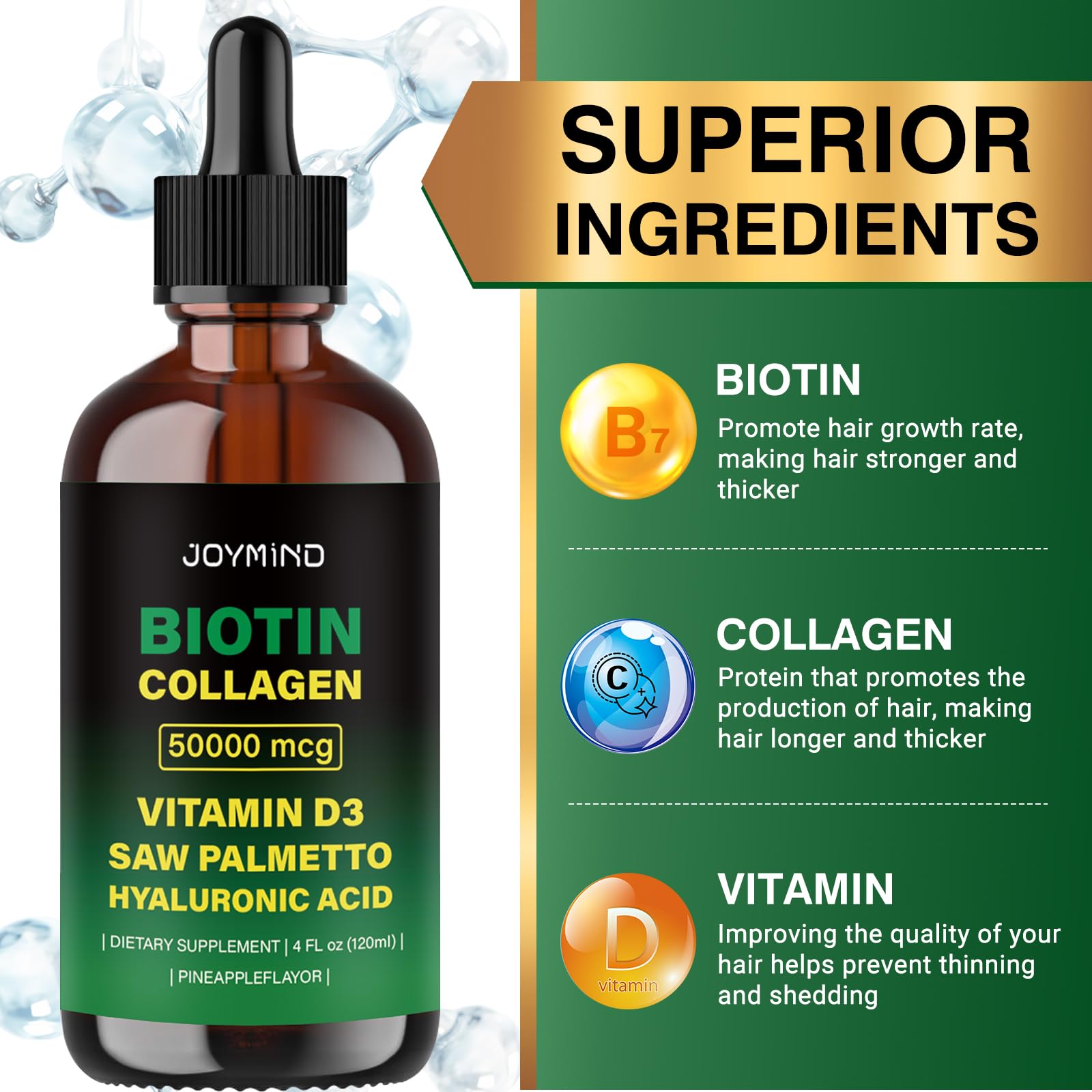 Extra Strength 50000mcg Liquid Biotin & Collagen Drops for Hair Growth - Promotes Strong Healthy Skin & Nails - Perfect for Daily Beauty Routine & Hair Care Regimen
