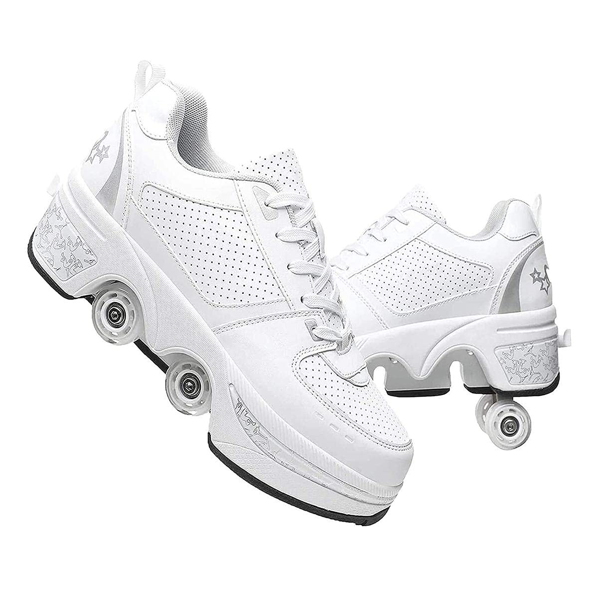 Automatic Walking & Roller Skating Shoes for Girls - 2 in 1 Transformable Sneakers with Invisible Wheels & Double-Row Deformable Wheels | Perfect for Commuting, Outdoor Fun & Roller Skating Practice