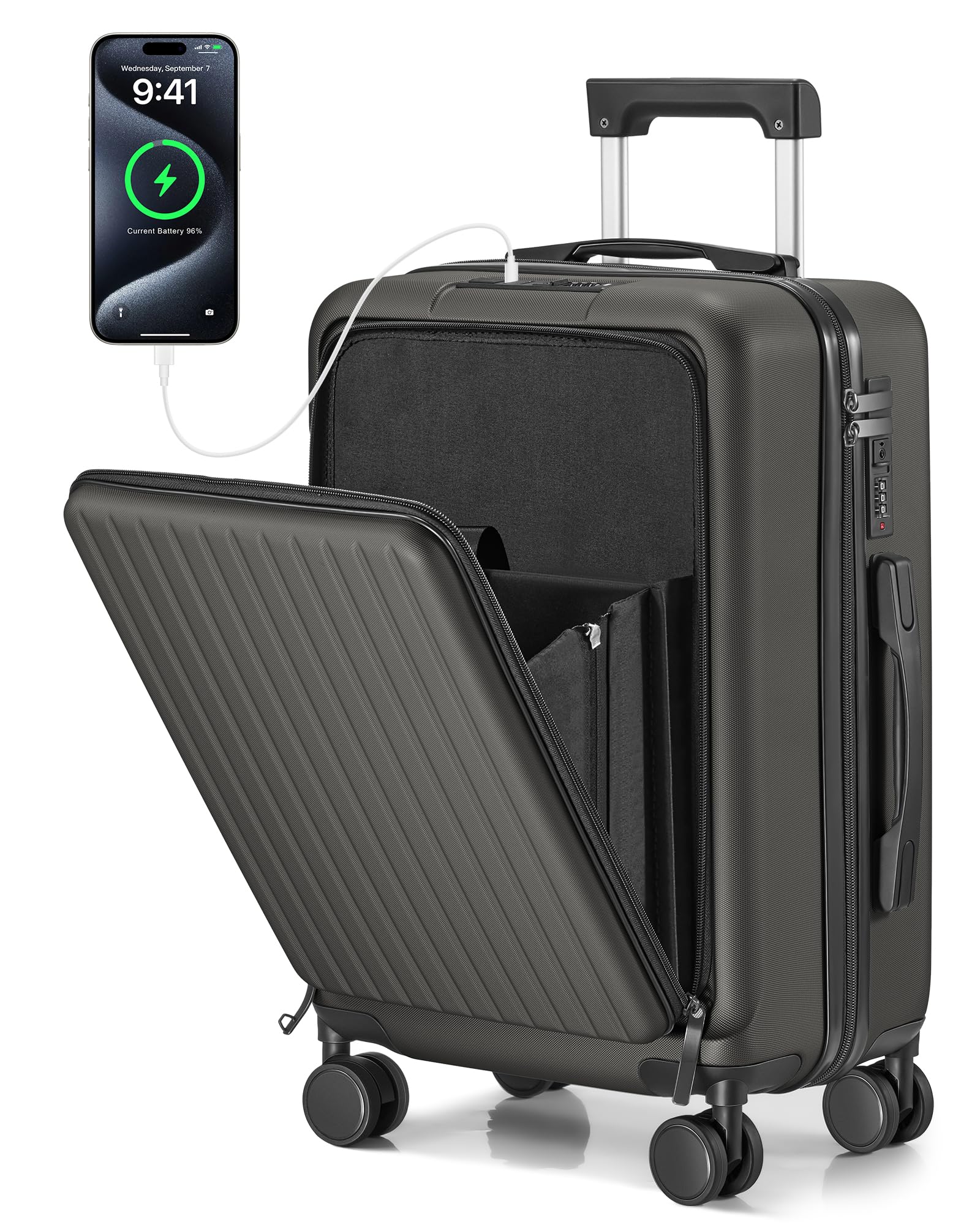 Suitour 22x14x9 Inch Carry On Luggage - Airline Approved Hardshell Spinner Suitcase with Front Pocket & USB Charging Port - Lightweight Travel Luggage for Men & Women - Perfect for Business Trips, Weekend Getaways & Air Travel